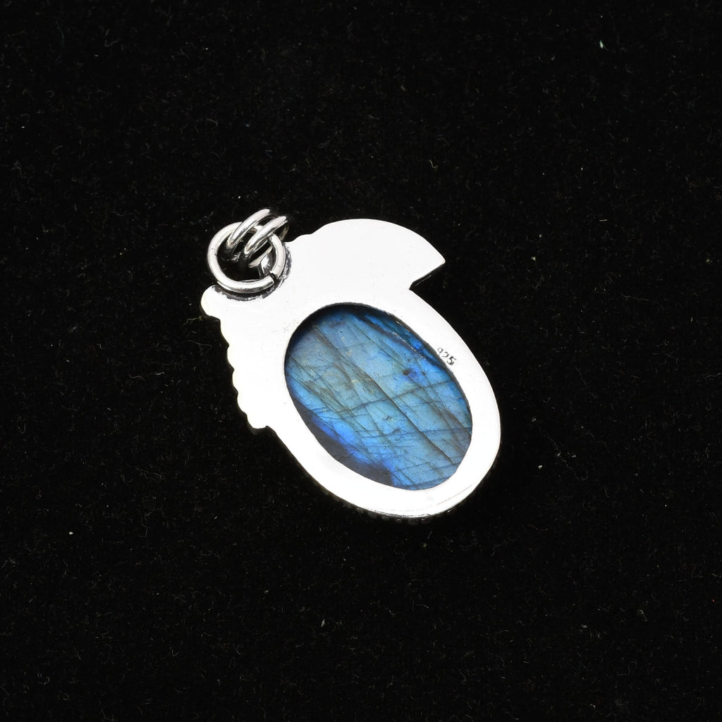 Blue Labradorite Pendant Necklace: Handmade 925 Sterling Silver