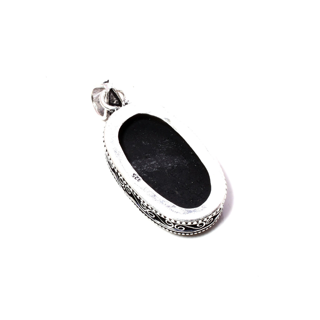 EkkJewels Natural Black Tourmaline 925 Sterling Silver Pendant Necklace