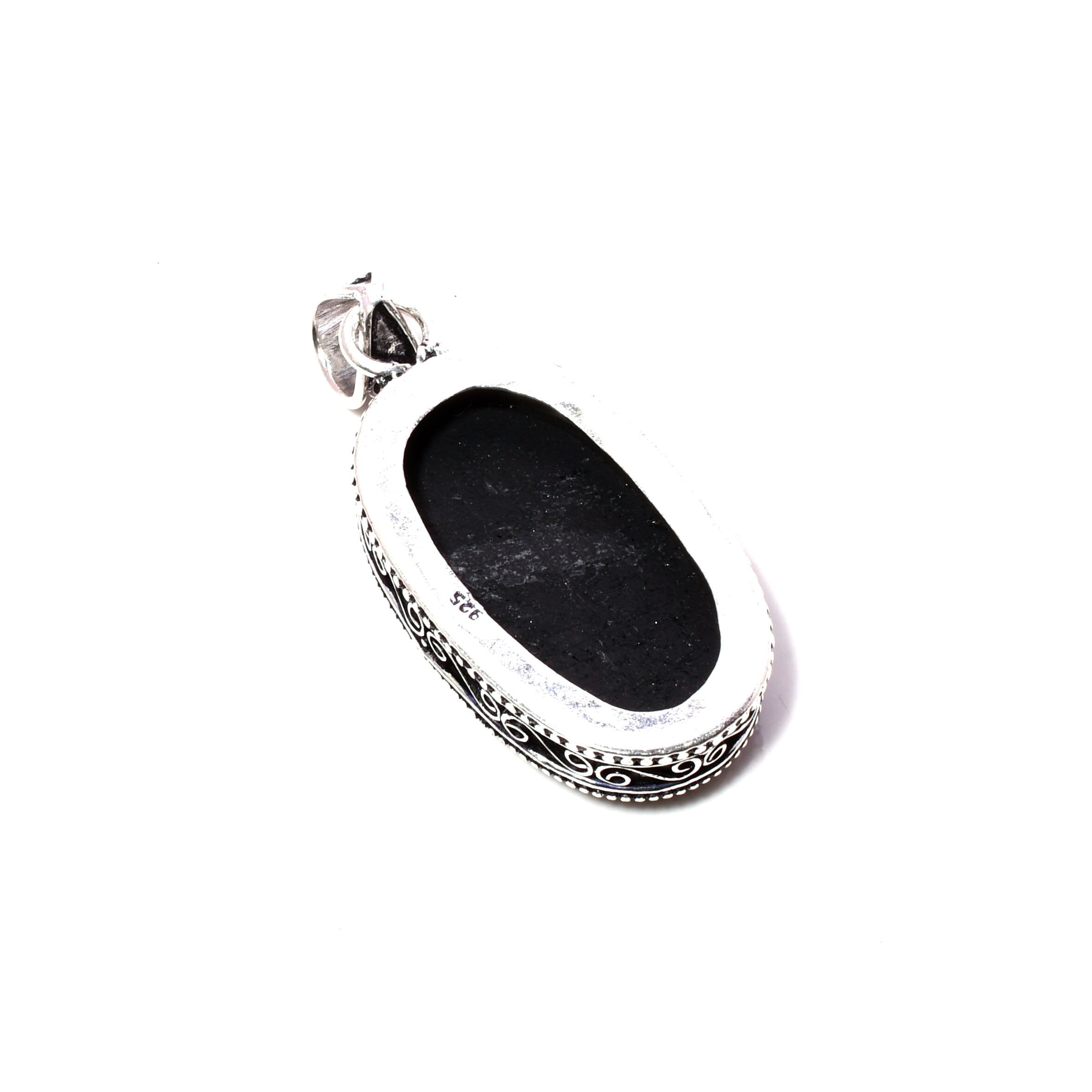 EkkJewels Natural Black Tourmaline 925 Sterling Silver Pendant Necklace