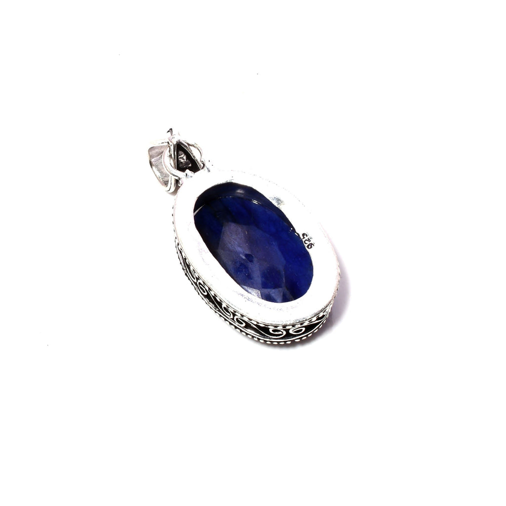 Blue Sapphire 925 Sterling Silver Pendant Necklace - Handmade