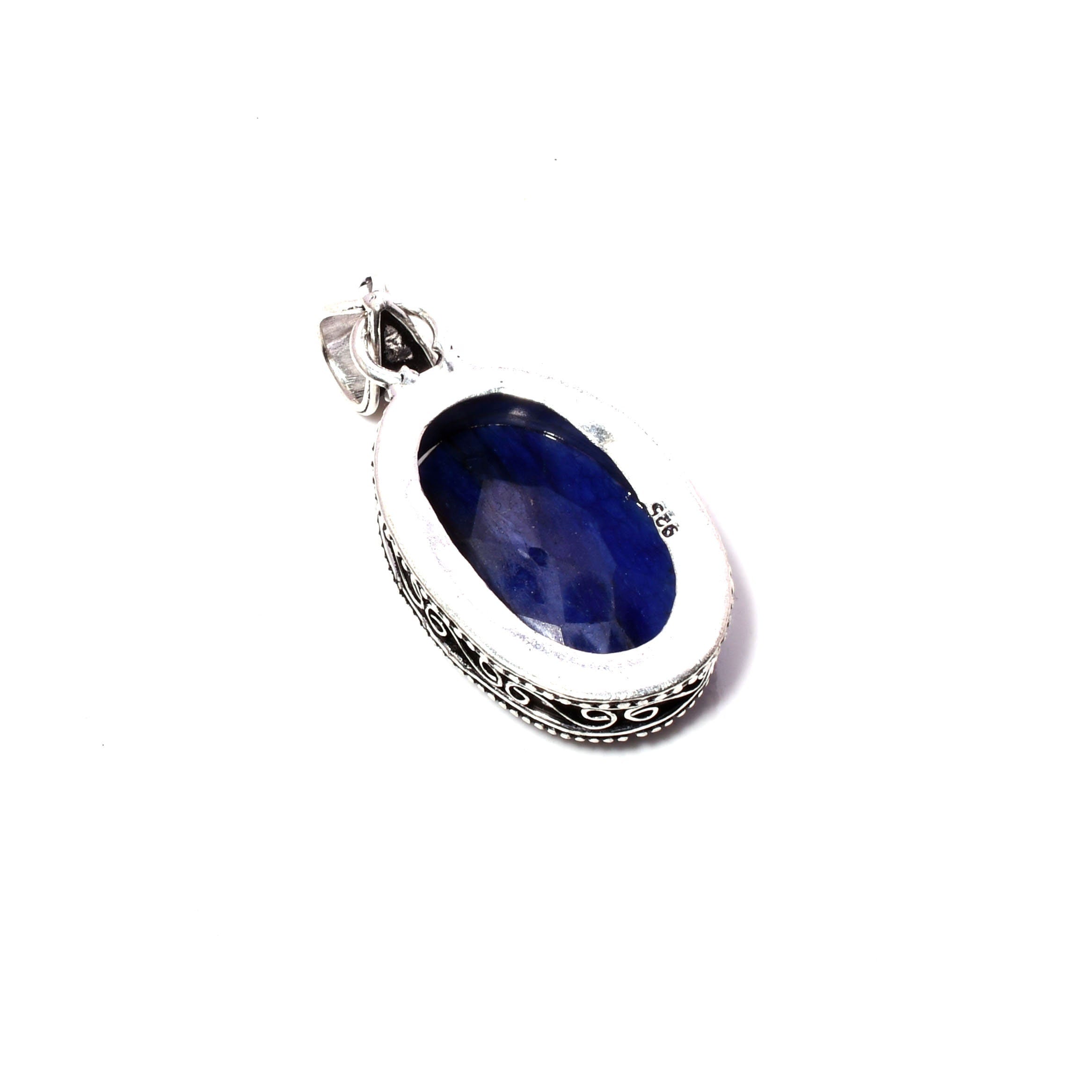 Blue Sapphire 925 Sterling Silver Pendant Necklace - Handmade