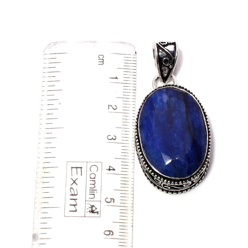 Blue Sapphire 925 Sterling Silver Pendant Necklace - Handmade