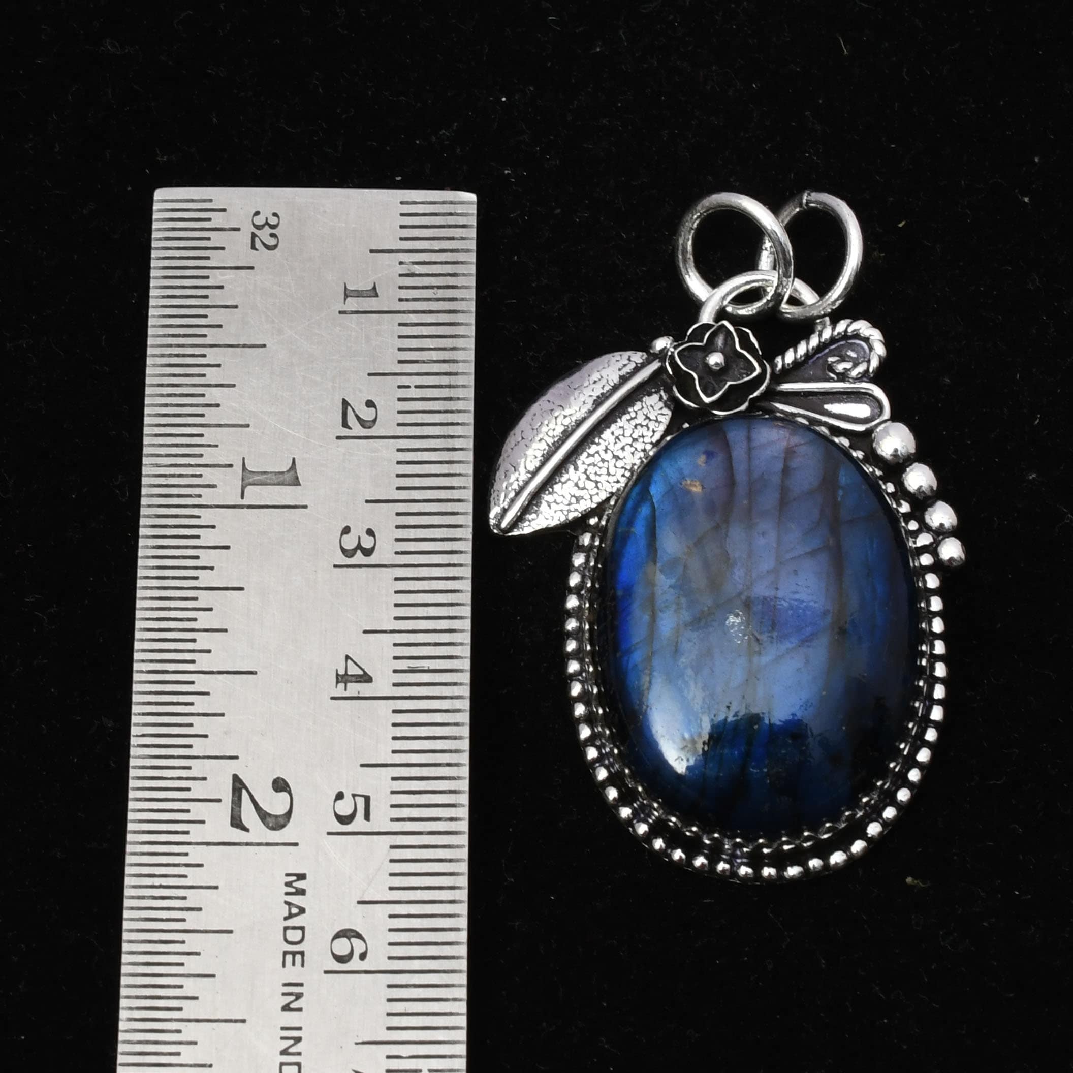 Blue Labradorite Pendant Necklace: Handmade 925 Sterling Silver