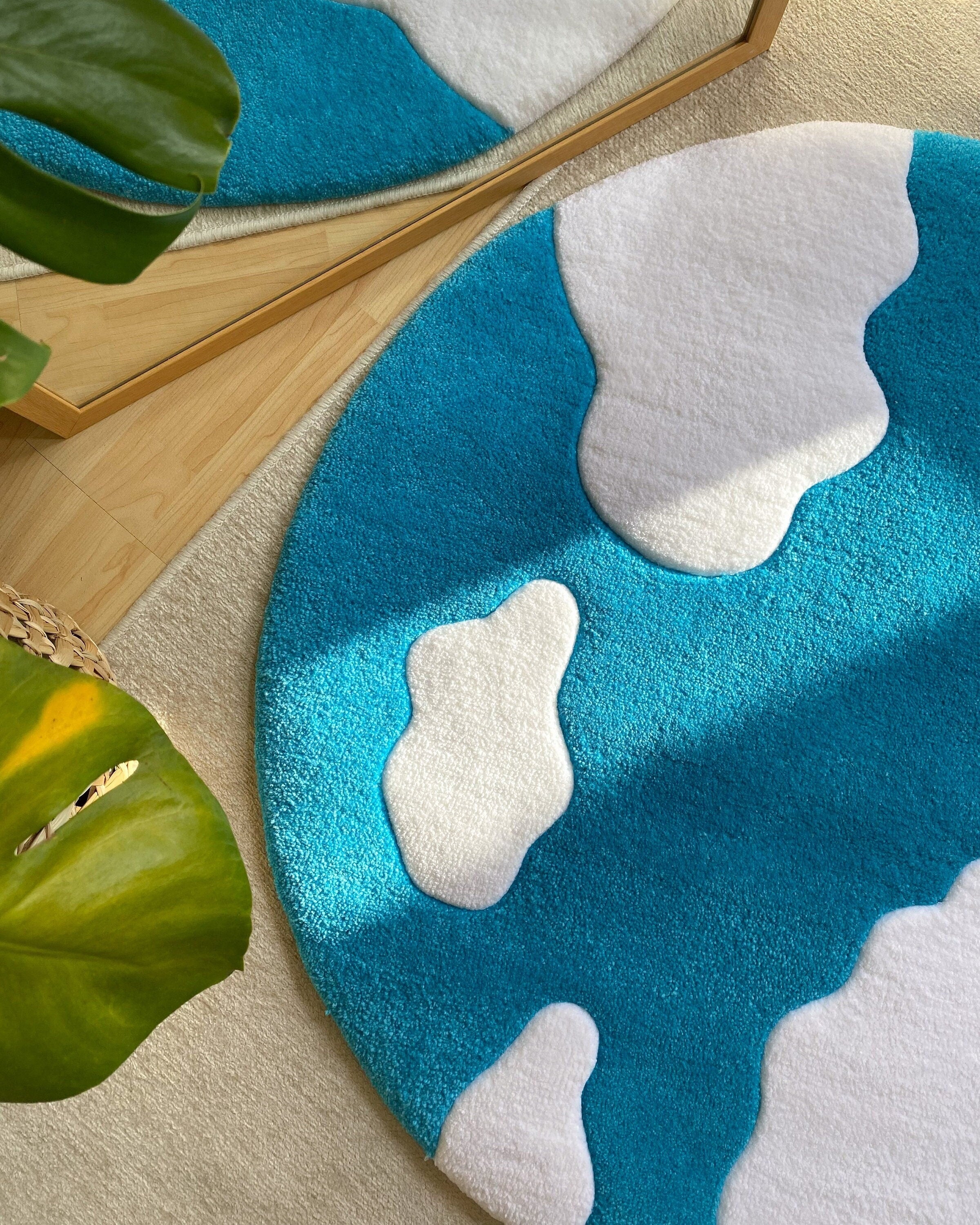 LargoModern Sky Tufted Rug Round Cloud Design Handmade Soft
