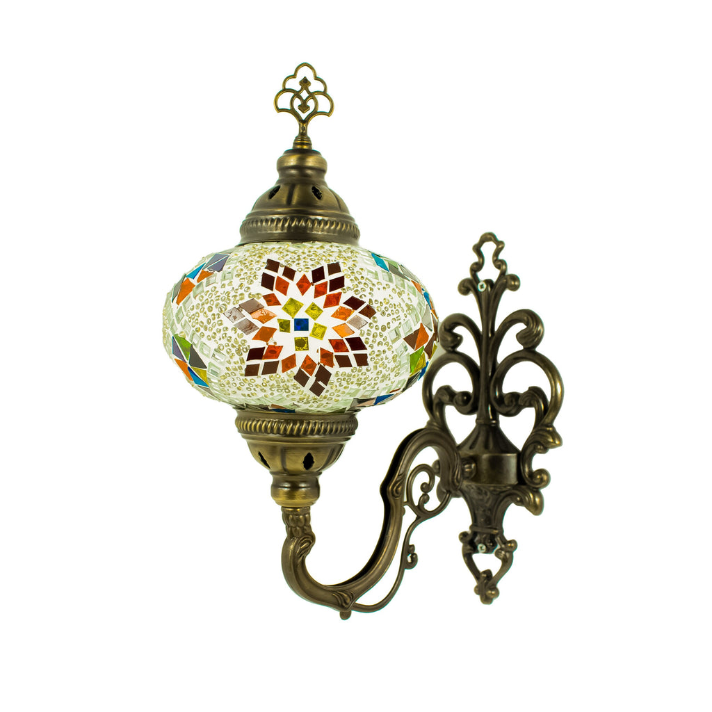 MoslandHome Turkish Moroccan Mosaic Wall Sconce Lamp, Tiffany Style, Mosaic Glass Shade