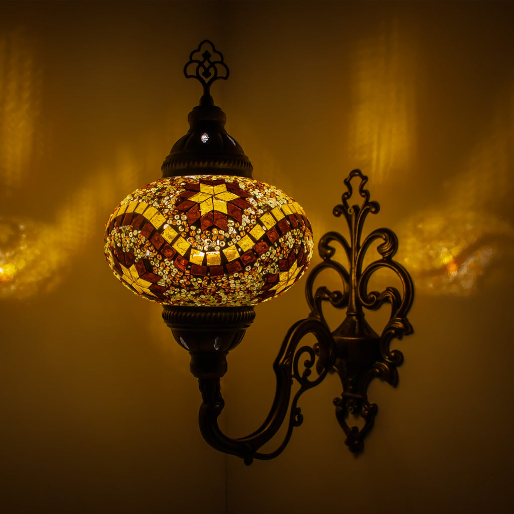 MoslandHome Handmade Turkish Mosaic Wall Sconce Lamp Bronze