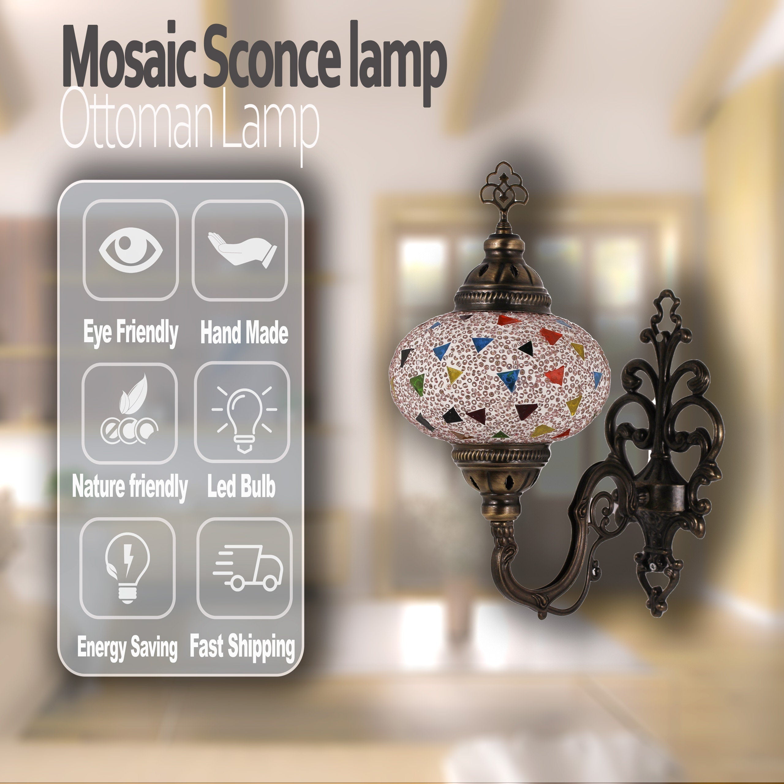 MoslandHome Turkish Moroccan Mosaic Wall Sconce Tiffany Style