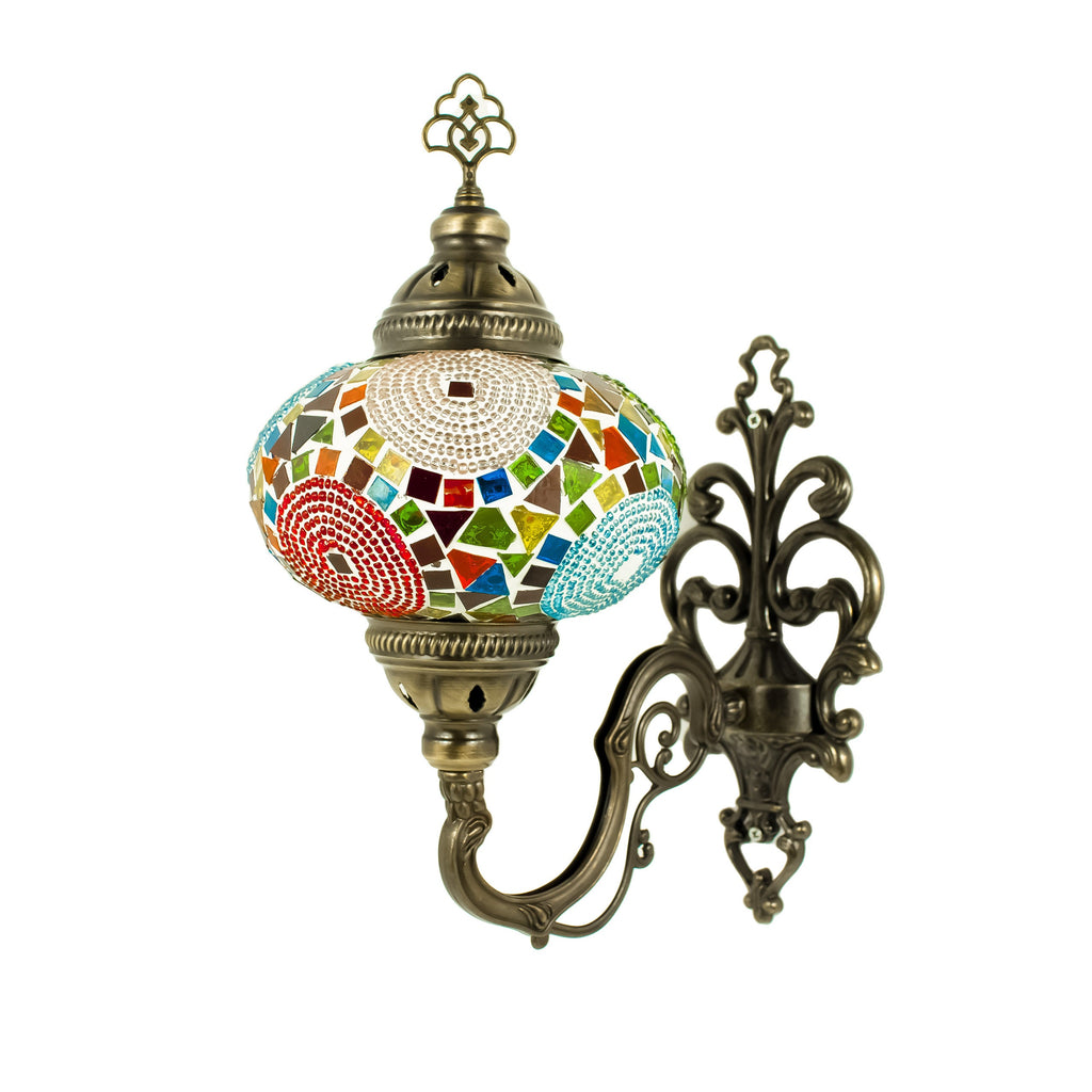 MoslandHome Handmade Turkish Mosaic Wall Sconce Lamp Bronze Base