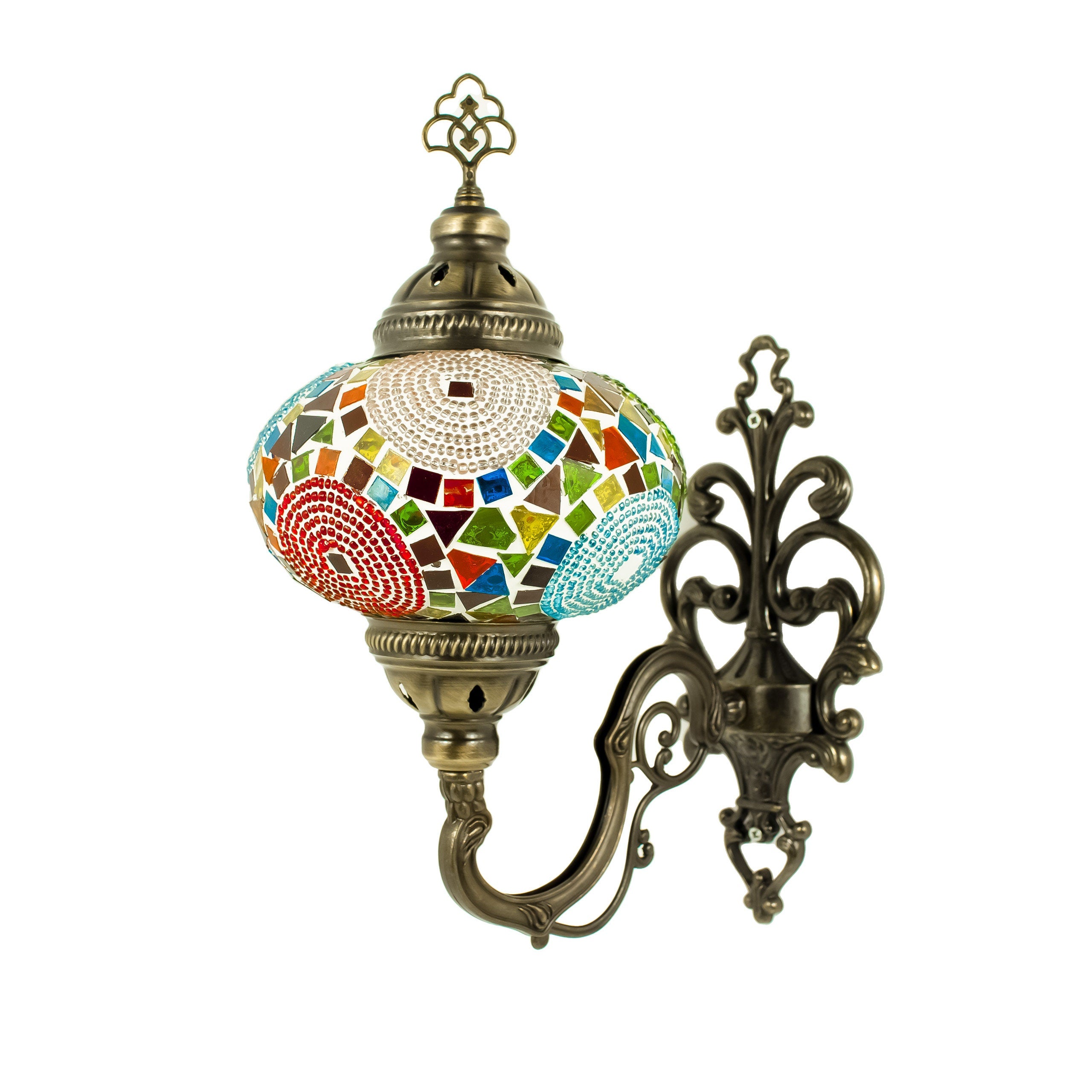 MoslandHome Handmade Turkish Mosaic Wall Sconce Lamp Bronze Base