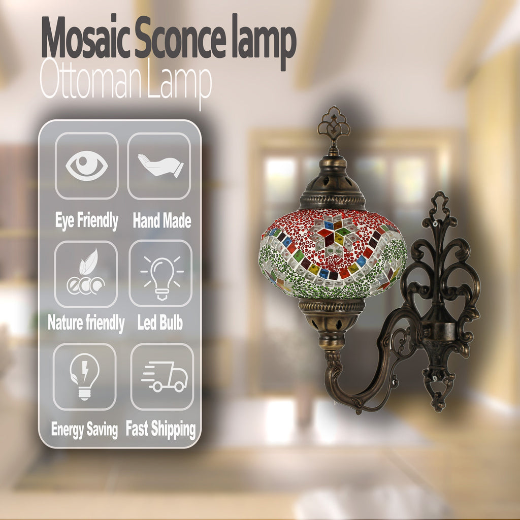 MoslandHome Turkish Moroccan Mosaic Wall Sconce Lamp Tiffany Style