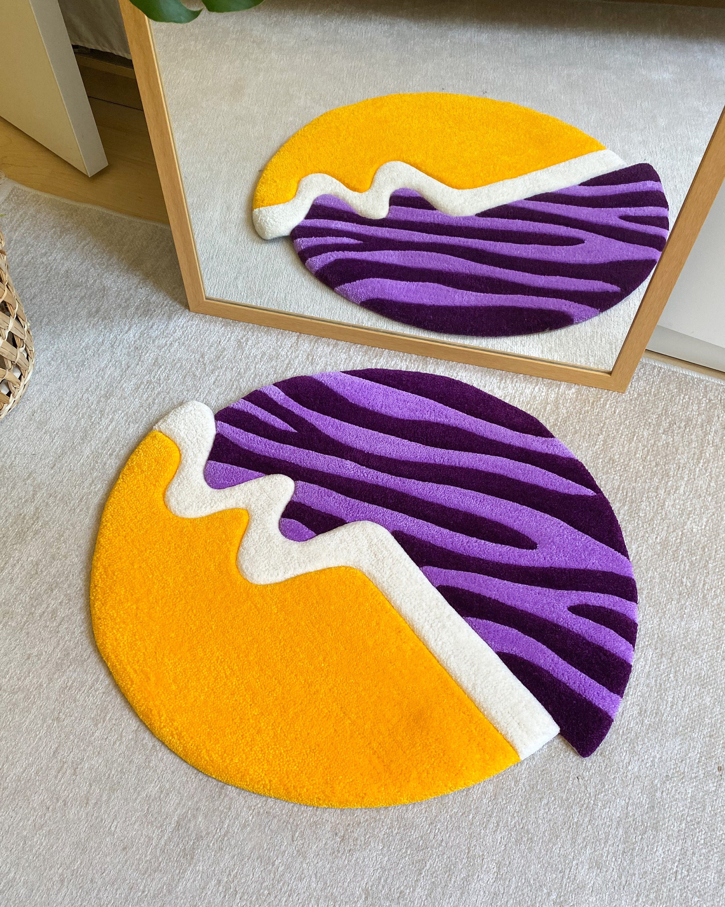 LargoModern Asymmetric Hand Tufted Fluffy Rug Purple Yellow