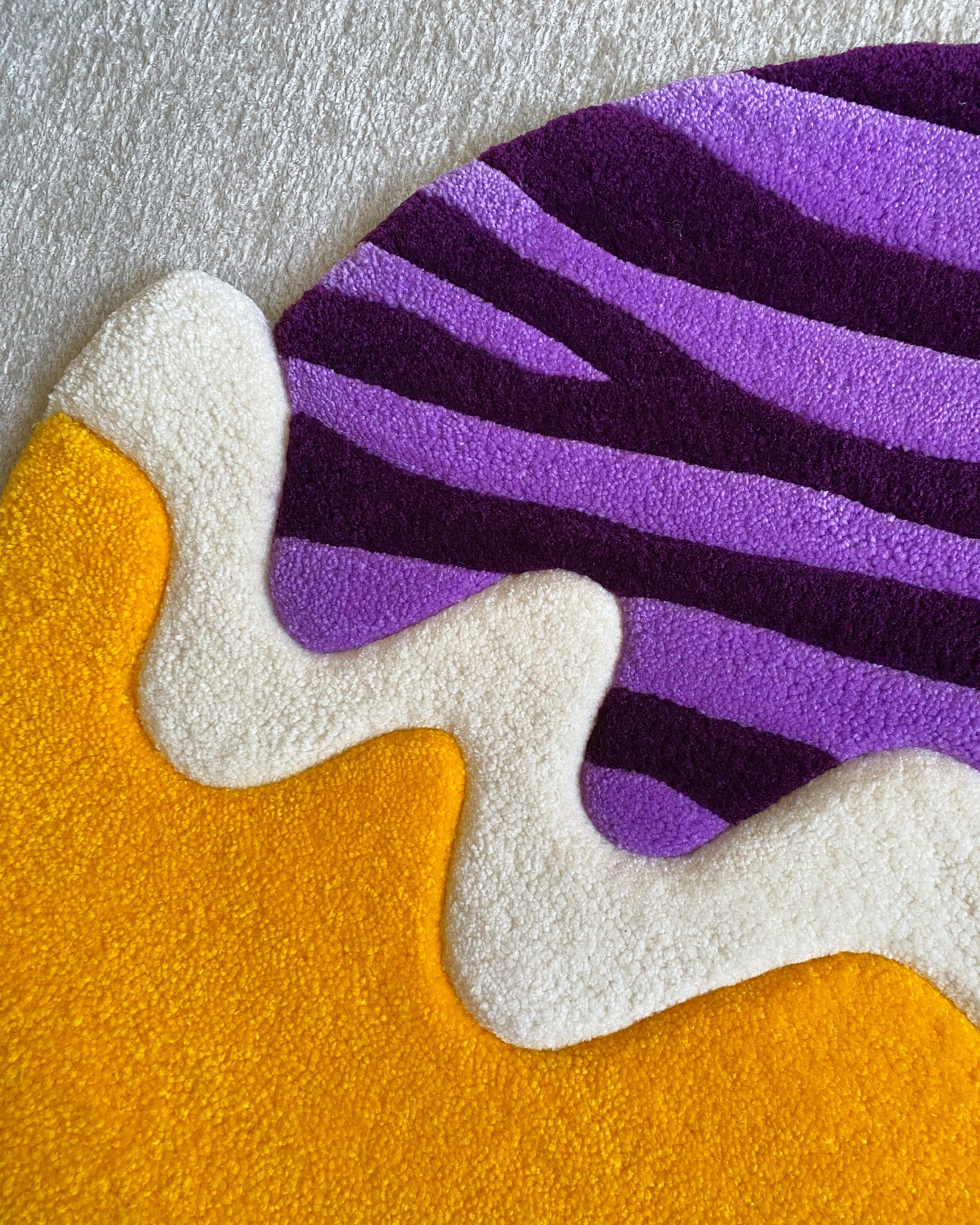 LargoModern Asymmetric Hand Tufted Fluffy Rug Purple Yellow
