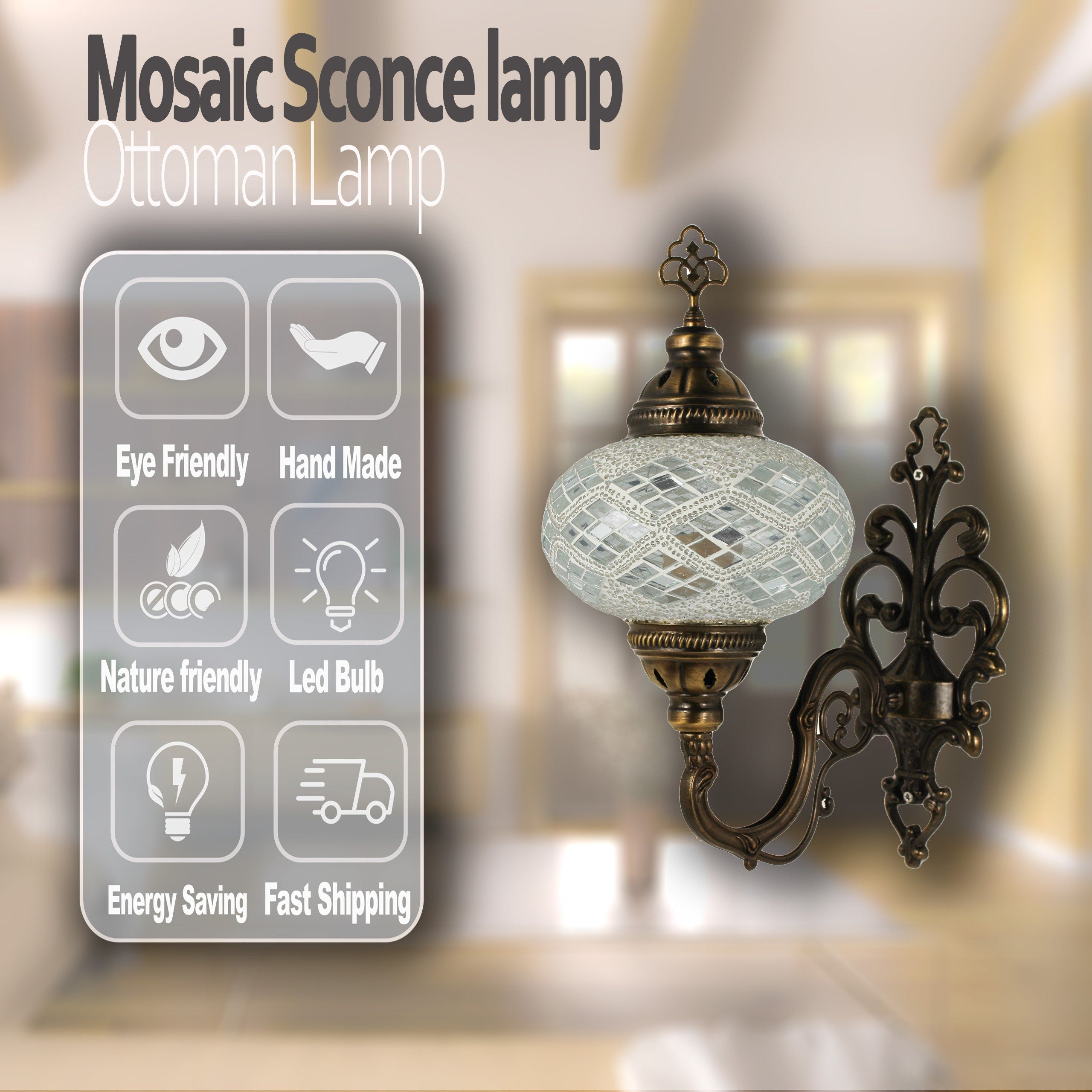 MoslandHome Turkish Moroccan Mosaic Wall Sconce Lamp
