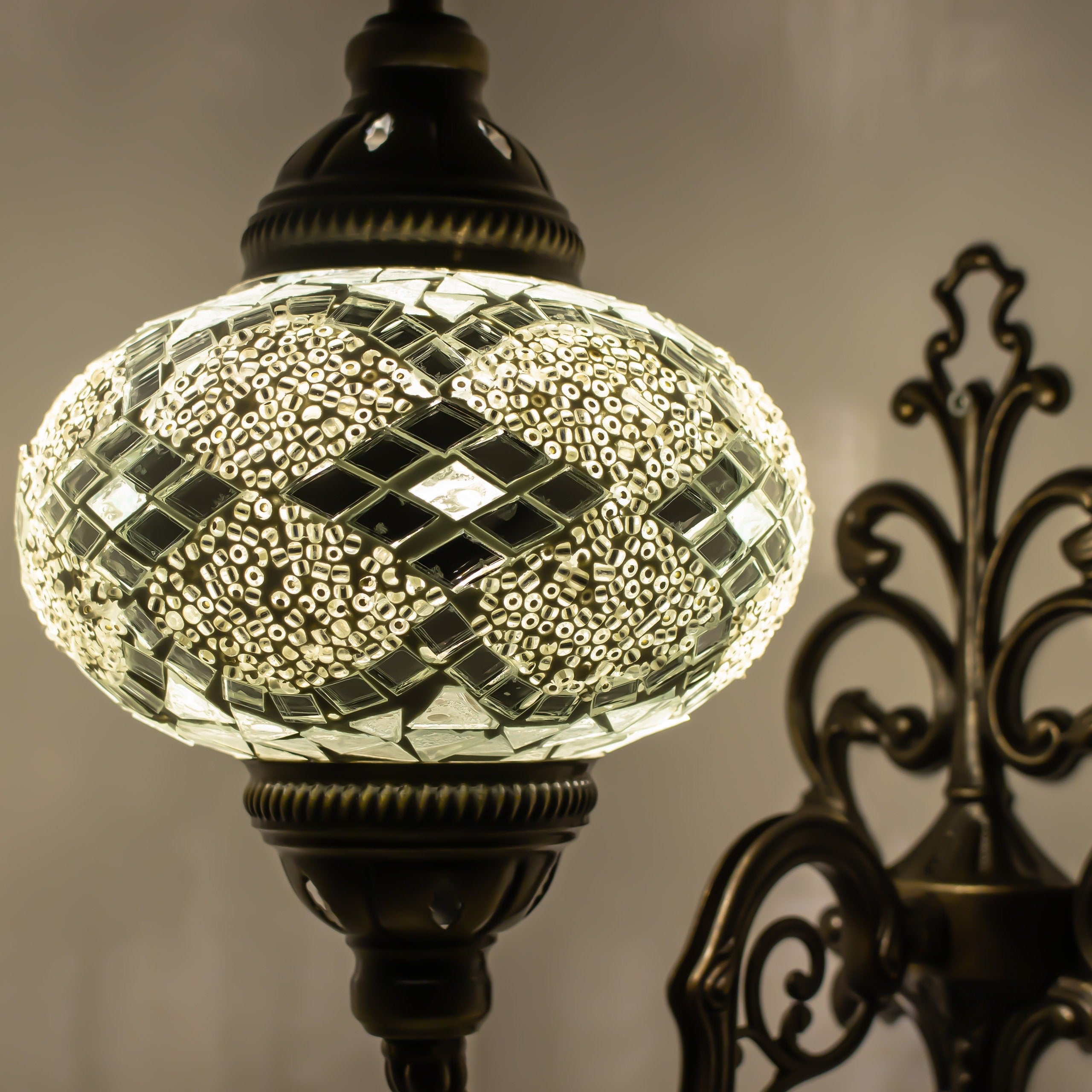 MoslandHome Handmade Turkish Mosaic Wall Sconce Bronze Base