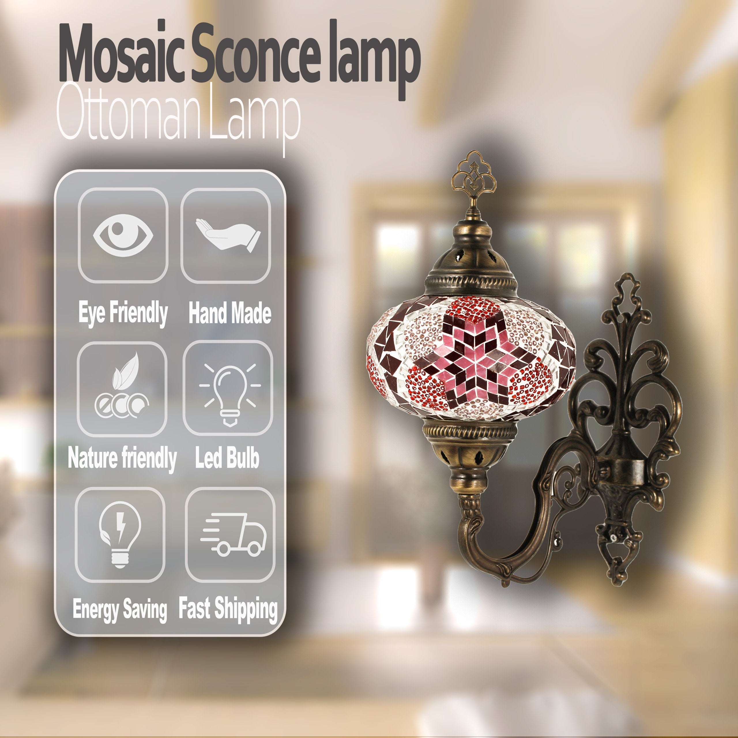 MoslandHome Turkish Moroccan Mosaic Wall Sconce Tiffany Style