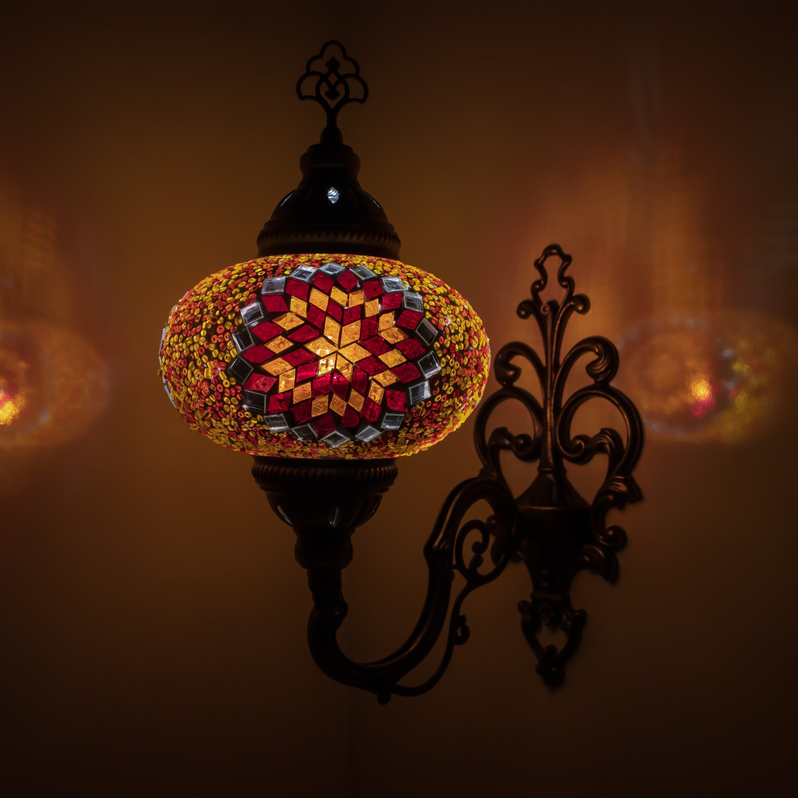 MoslandHome Turkish Moroccan Mosaic Wall Sconce Lamp 6.5in Bronze Base