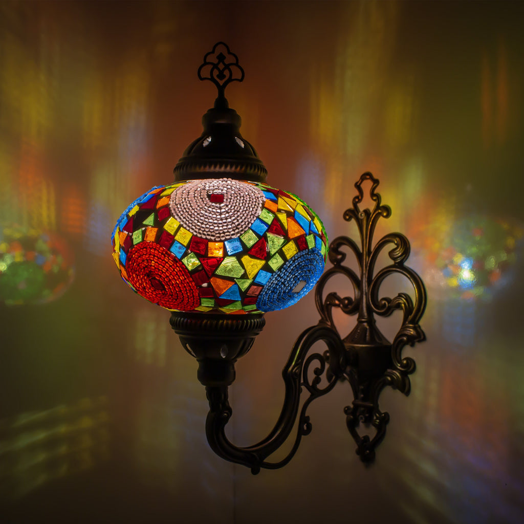 MoslandHome Handmade Turkish Mosaic Wall Sconce Lamp Bronze Base