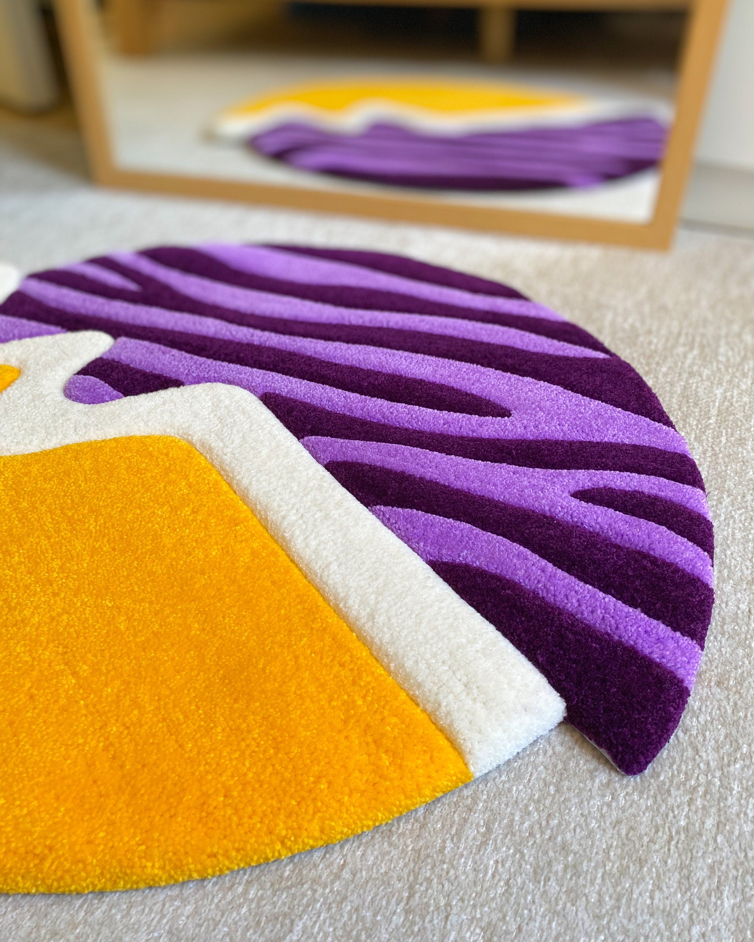 LargoModern Asymmetric Hand Tufted Fluffy Rug Purple Yellow