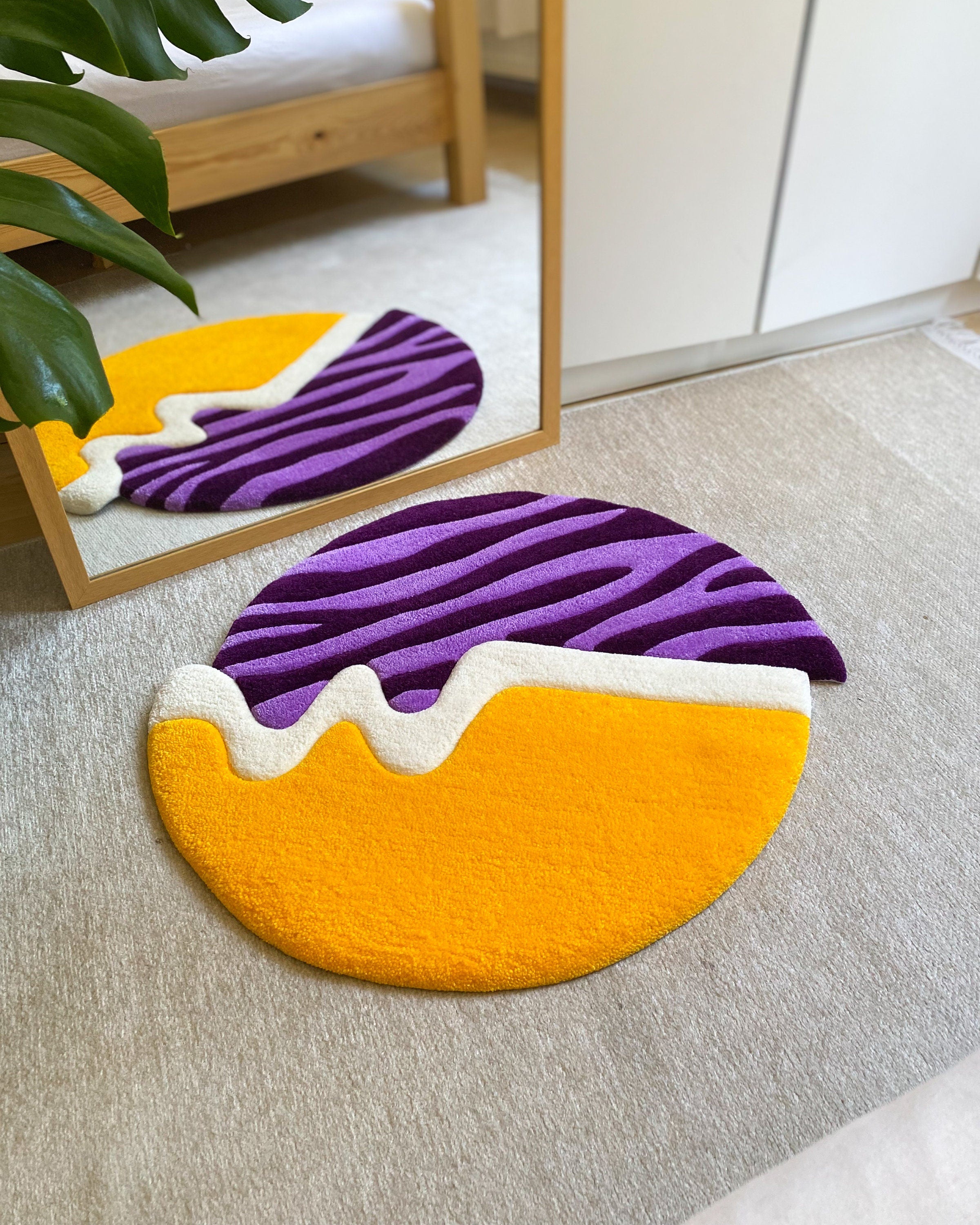 LargoModern Asymmetric Hand Tufted Fluffy Rug Purple Yellow
