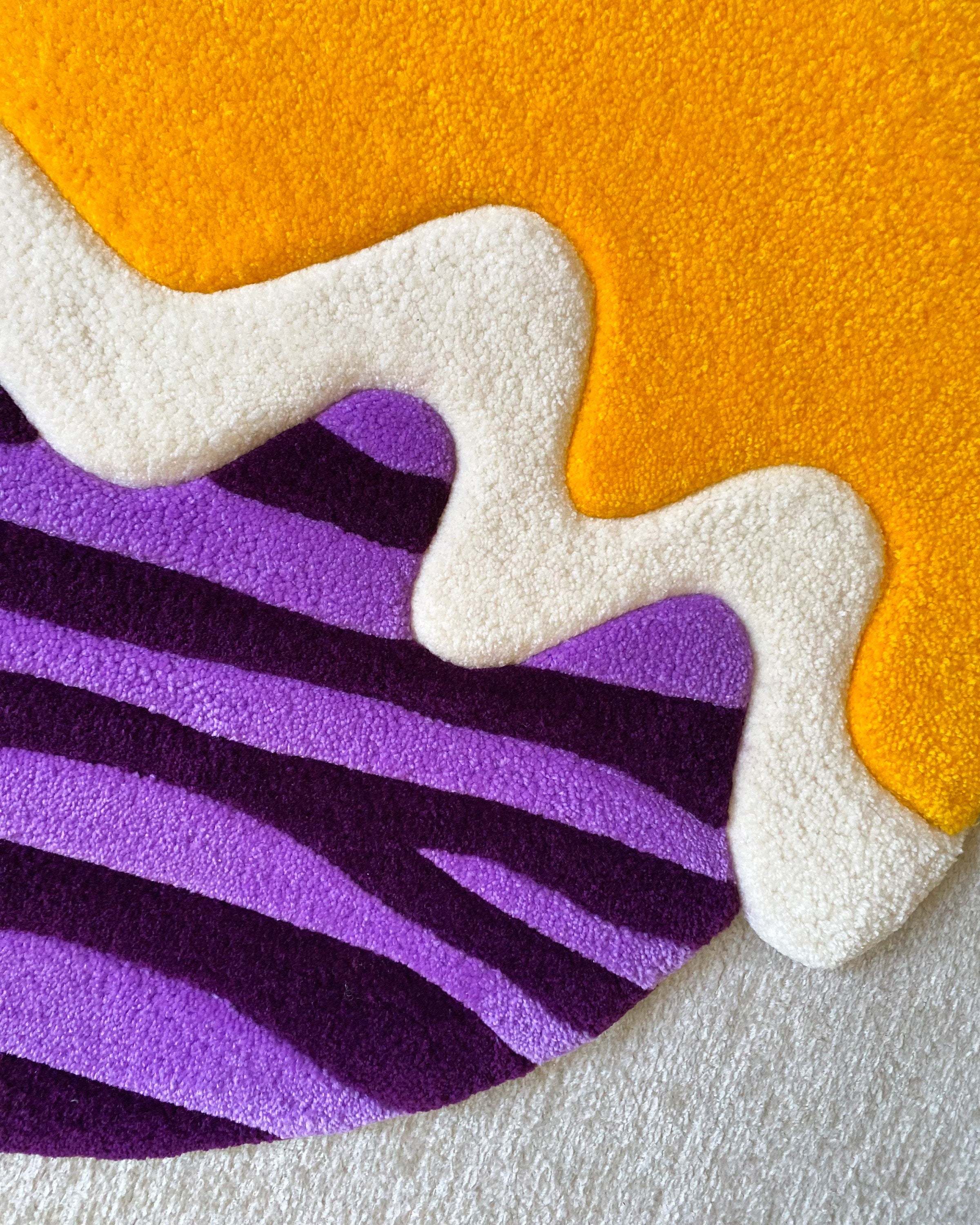 LargoModern Asymmetric Hand Tufted Fluffy Rug Purple Yellow