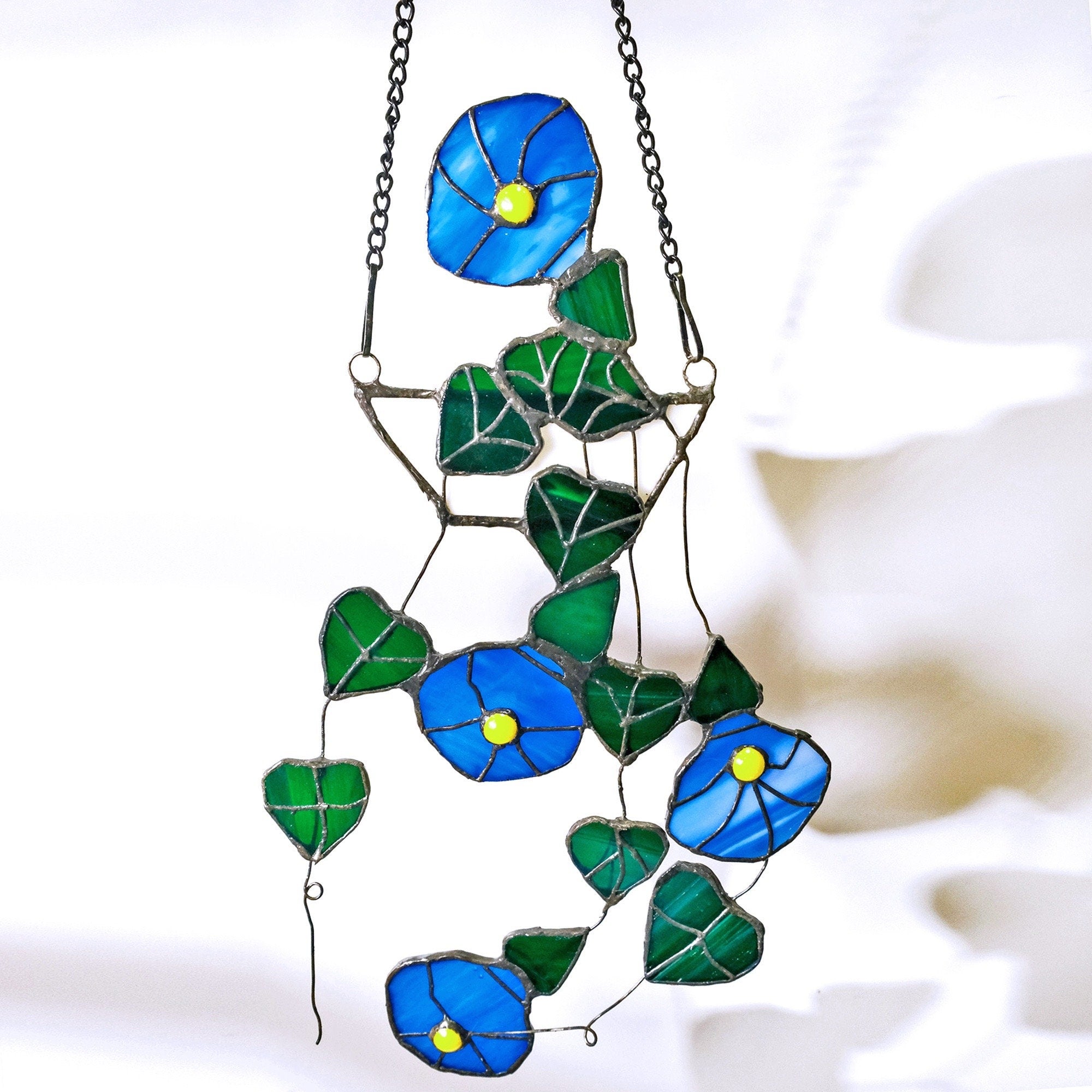 RainLine String of Hearts Morning Glory Stained Glass Window Hanging Suncatcher