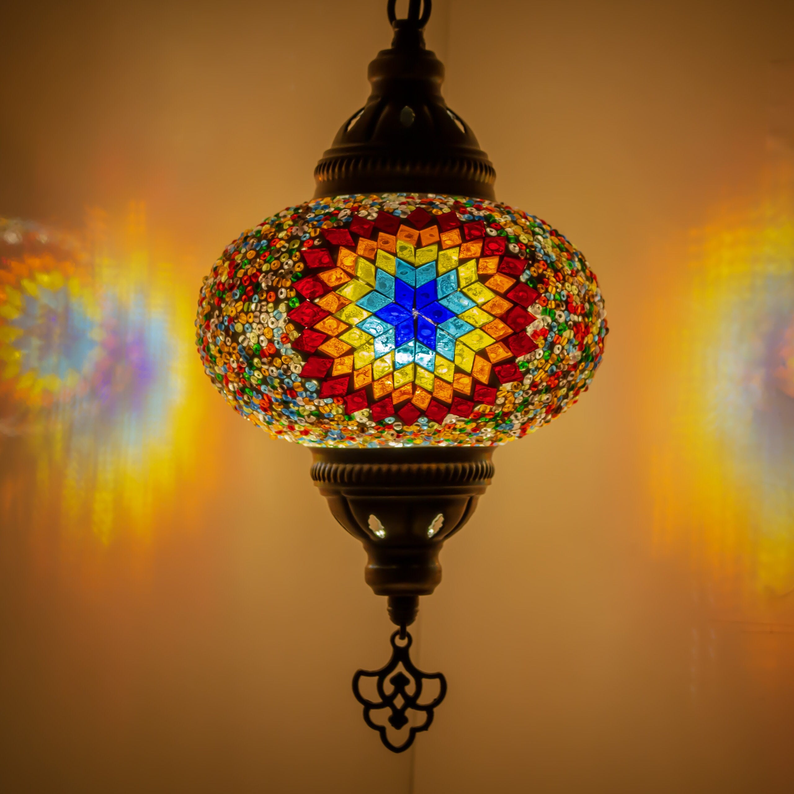 MoslandHome Handmade Turkish Mosaic Hanging Lamp Moroccan Chandelier 25.6in