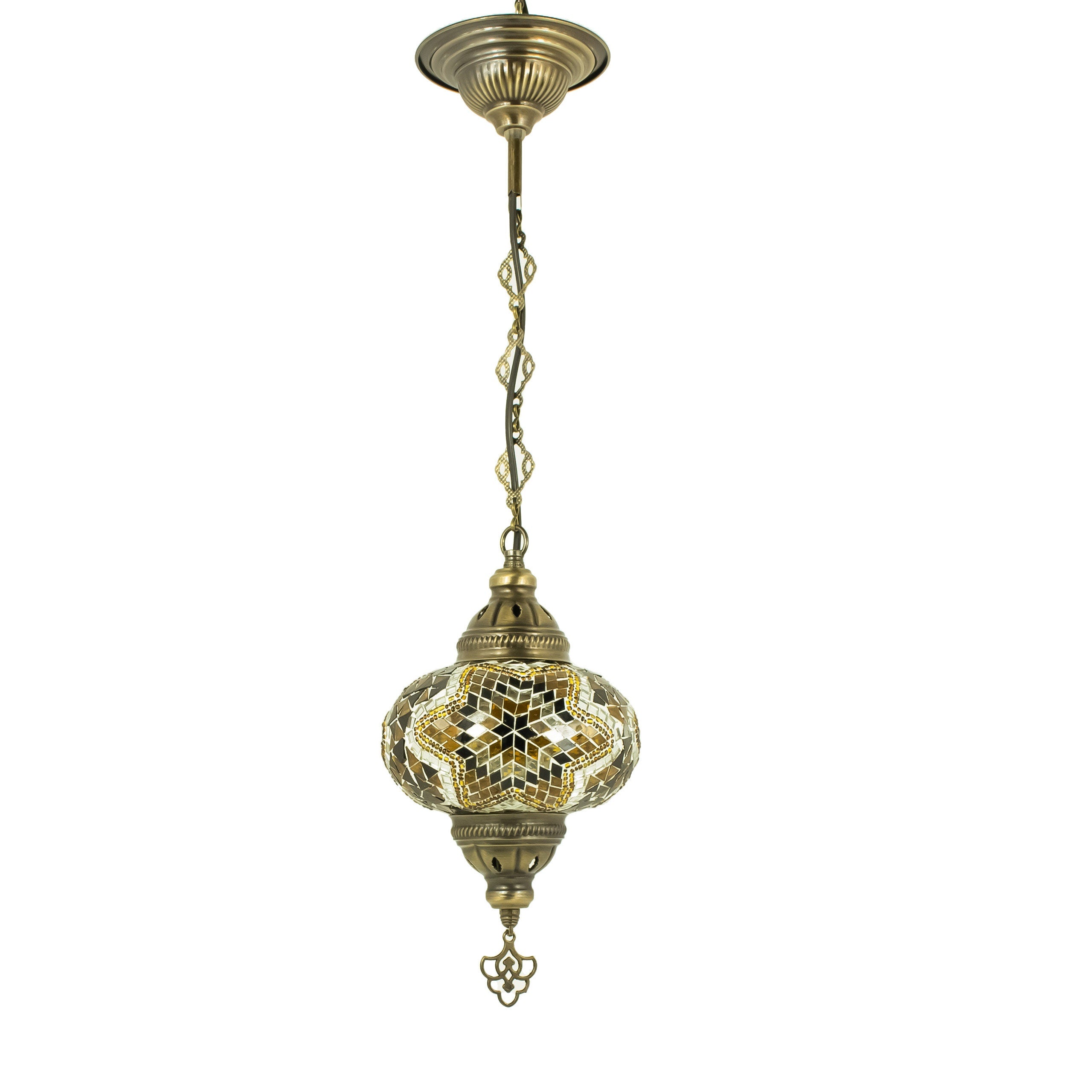 MoslandHome Handmade Turkish Mosaic Chandelier Pendant Lamp With LED Antique Brass