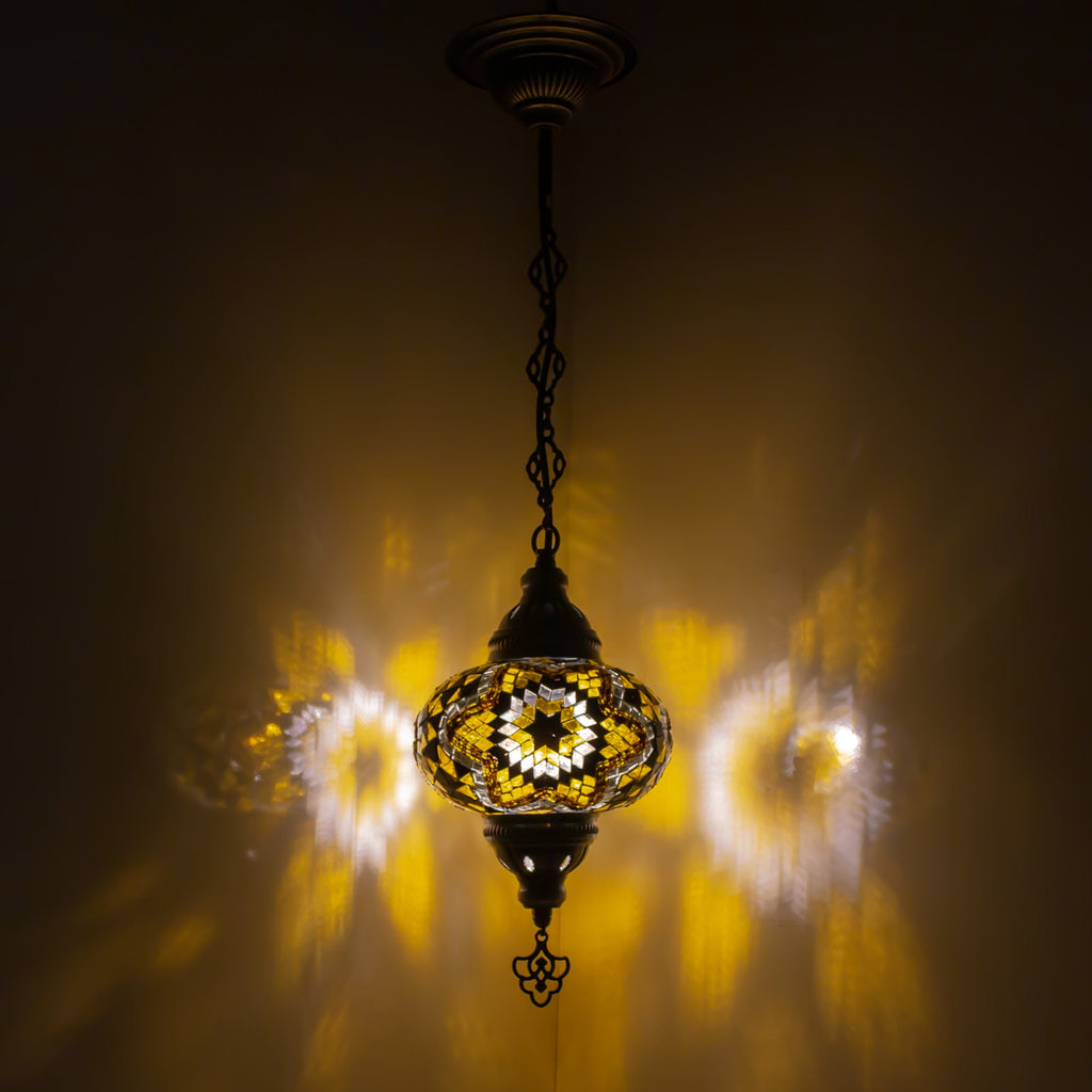 MoslandHome Handmade Turkish Mosaic Chandelier Pendant Lamp With LED Antique Brass