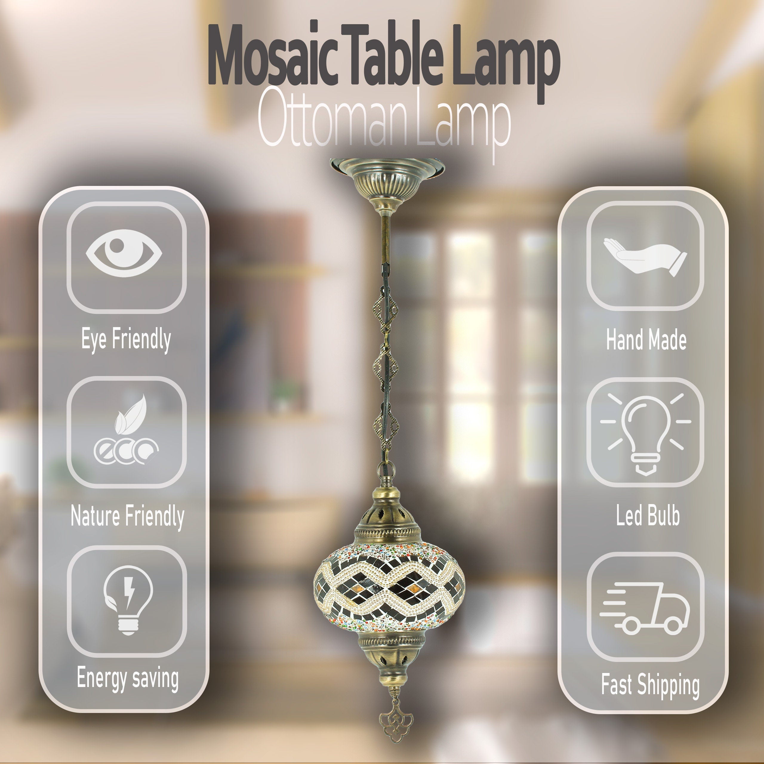 MoslandHome Handmade Turkish Mosaic Pendant Lamp Moroccan Chandelier
