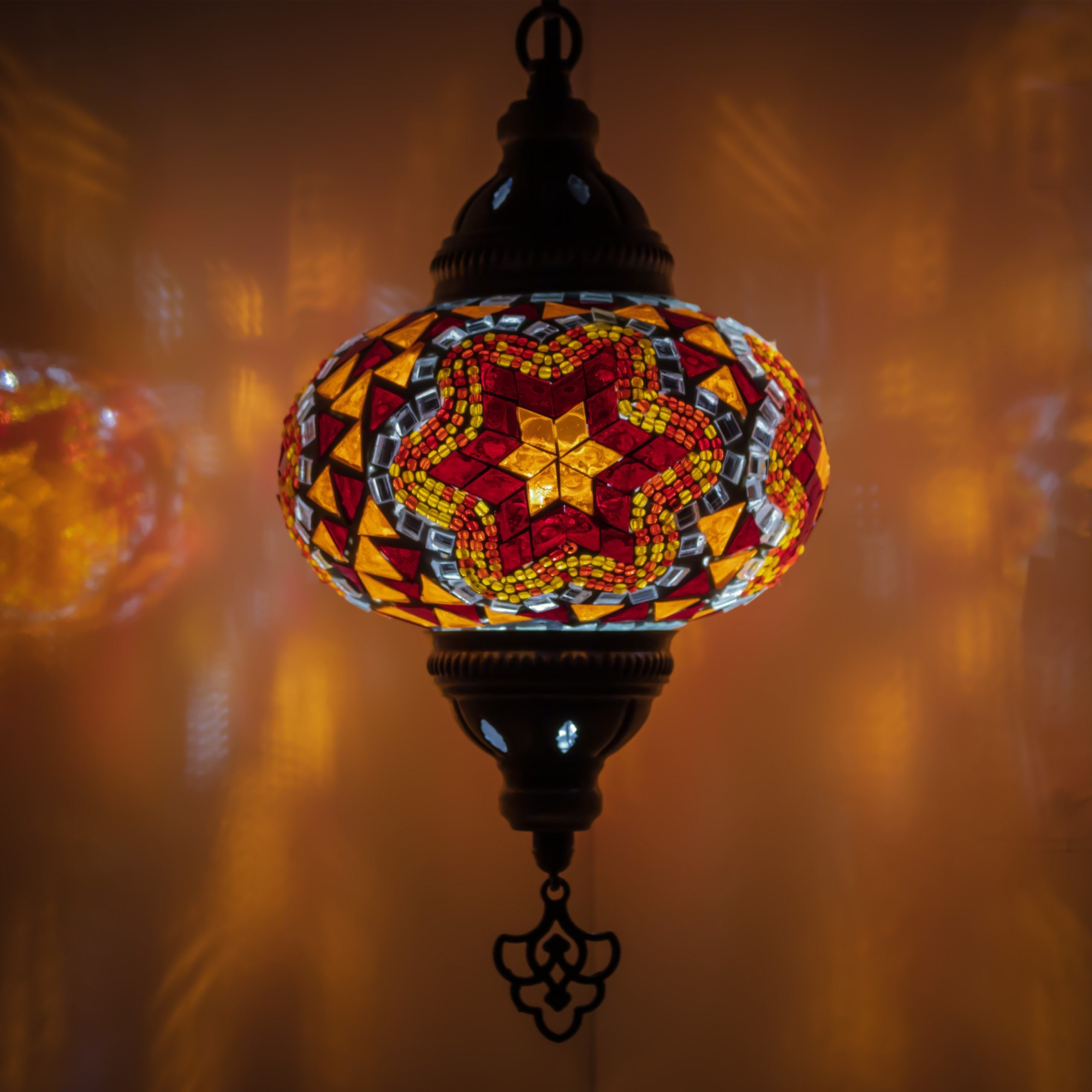 MoslandHome Handmade Turkish Mosaic Pendant Lamp 6.5in Globe Multicolor