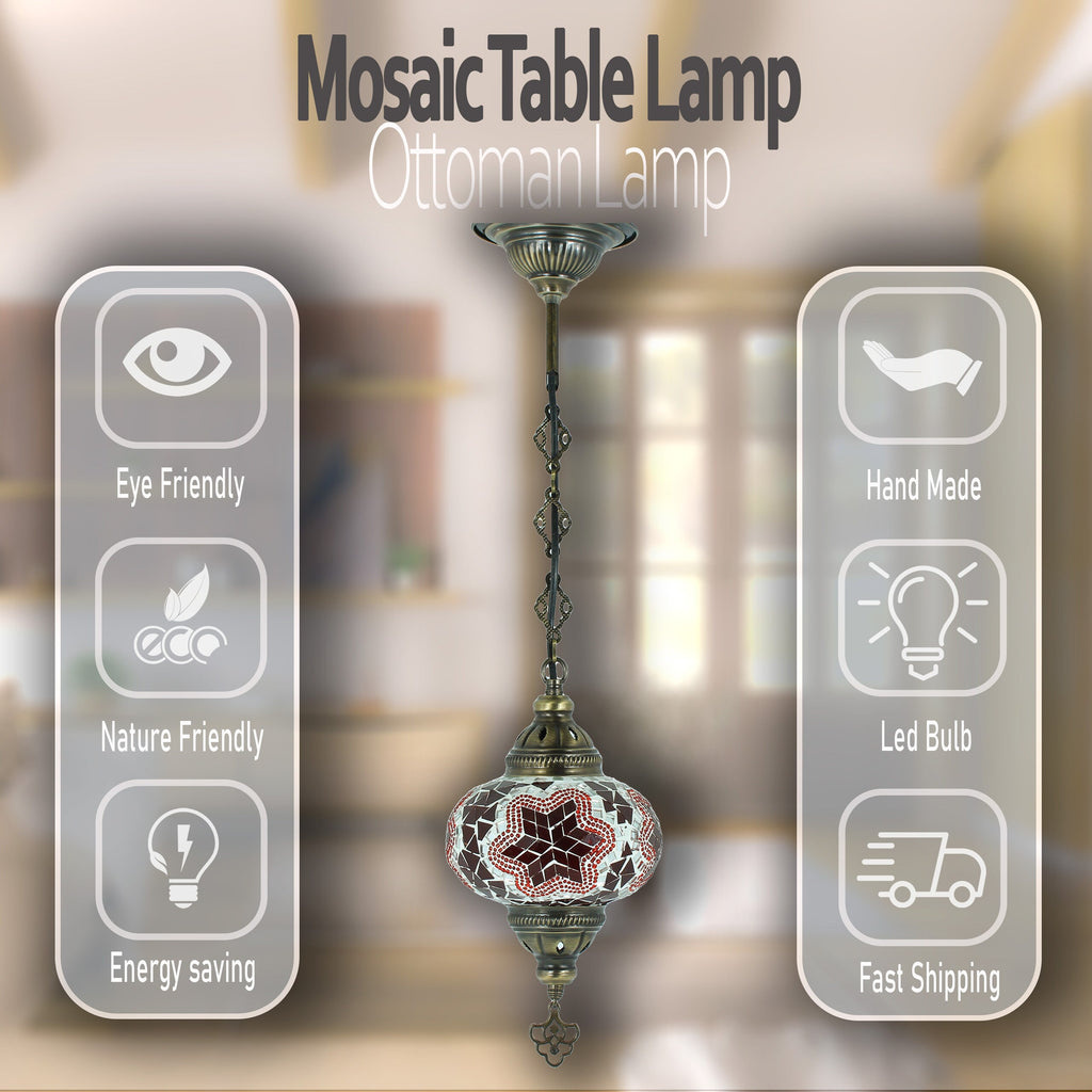 MoslandHome Handmade Turkish Mosaic Pendant Lamp 6.5in Colorful