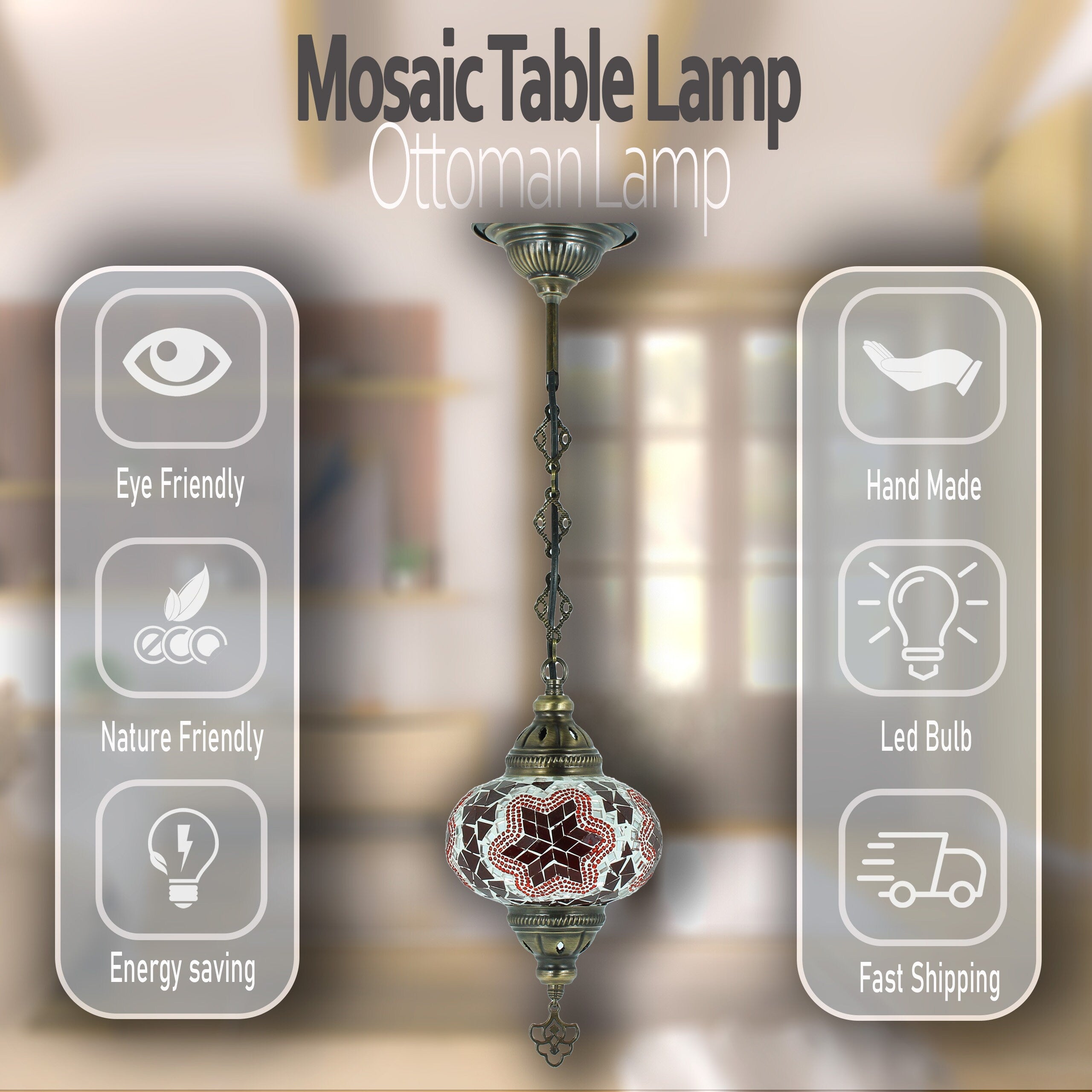 MoslandHome Handmade Turkish Mosaic Pendant Lamp 6.5in Colorful