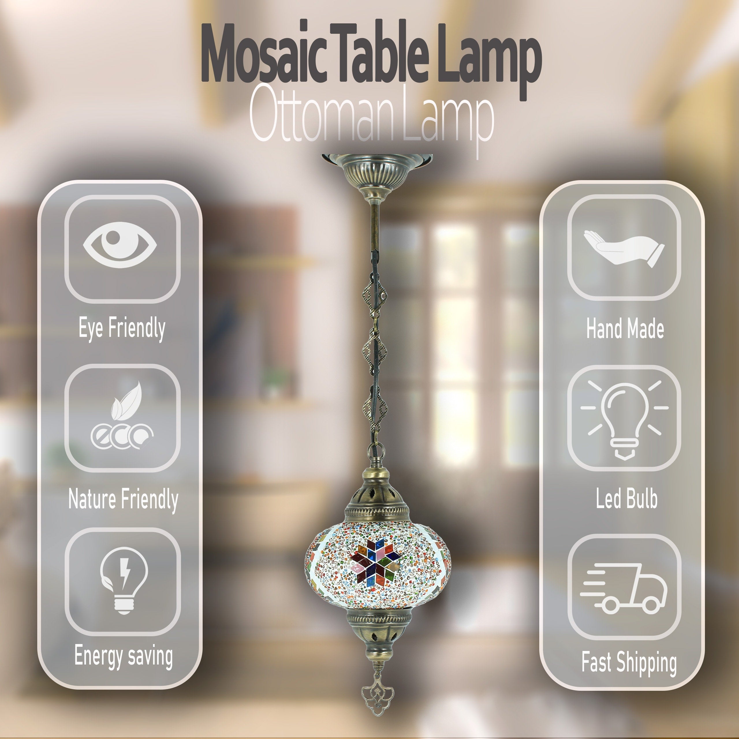 MoslandHome Handmade Turkish Mosaic Pendant Lamp Chandelier