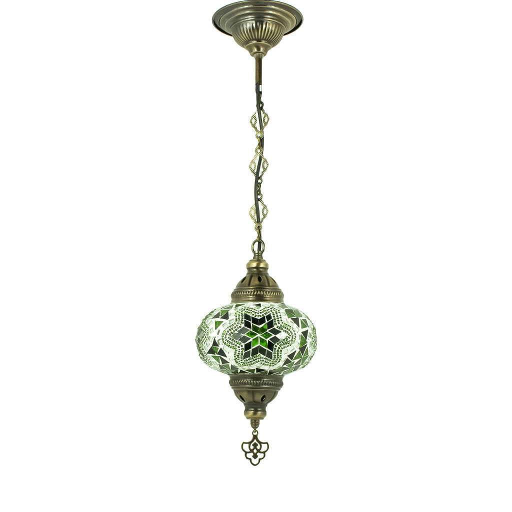 MoslandHome Handmade Turkish Mosaic Pendant Lamp 6.5in Green White