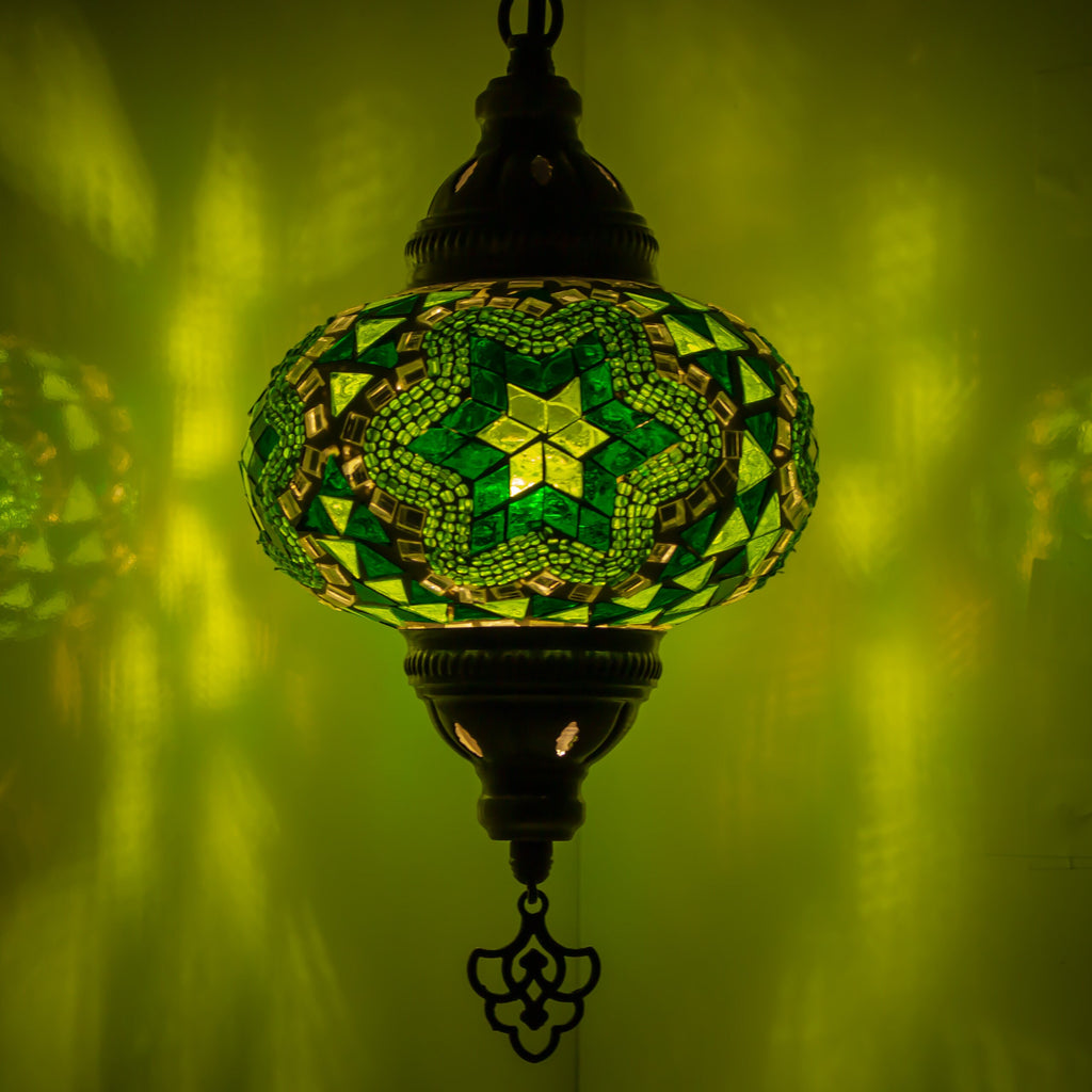 MoslandHome Handmade Turkish Mosaic Pendant Lamp 6.5in Green White