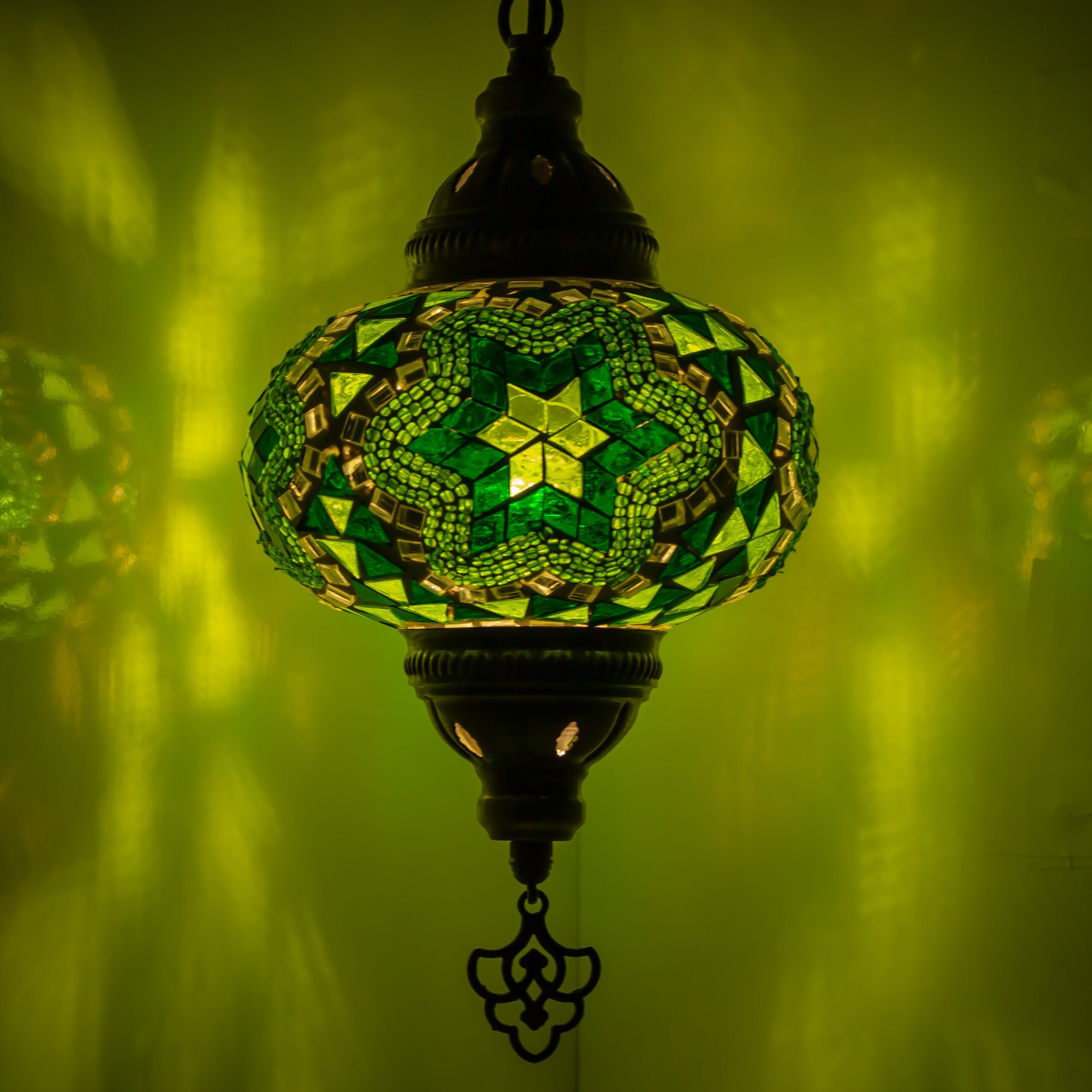 MoslandHome Handmade Turkish Mosaic Pendant Lamp 6.5in Green White