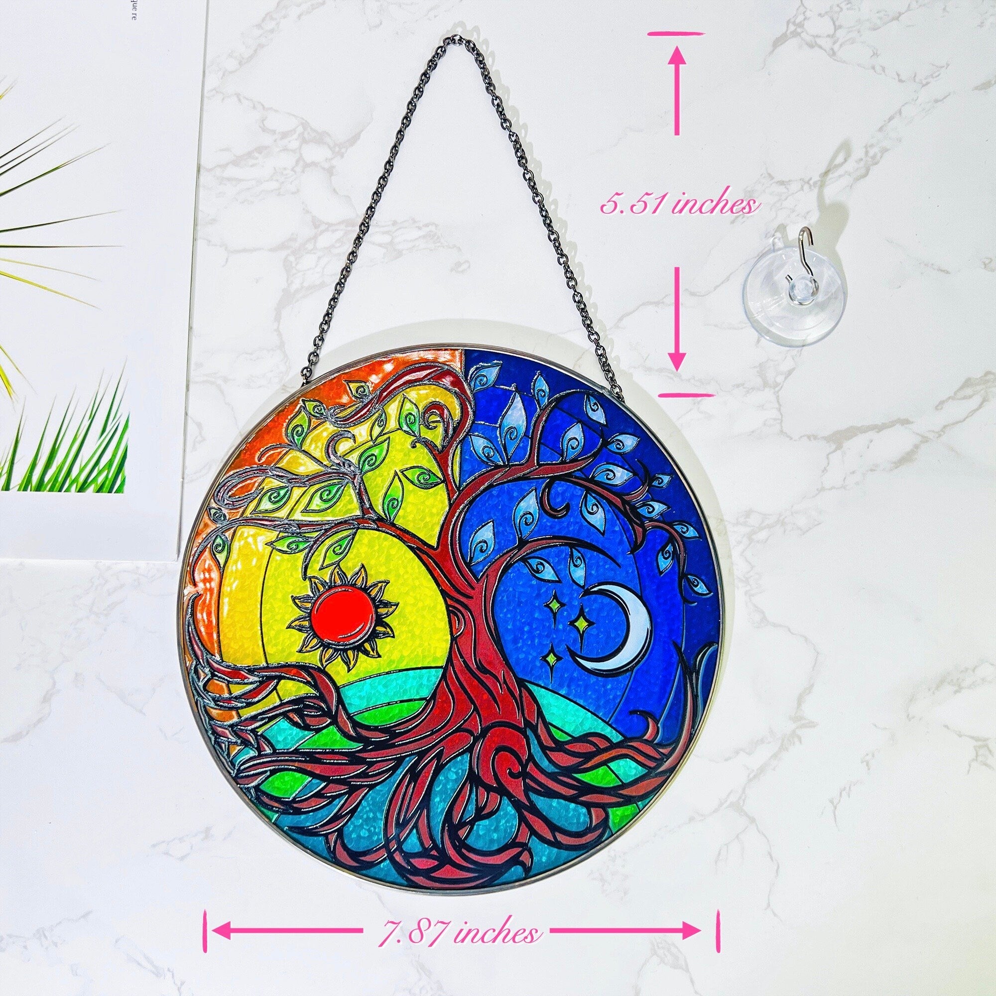 RainLine Tree of Life Stained Glass Suncatcher 7.9in Hand-Painted Yin Yang