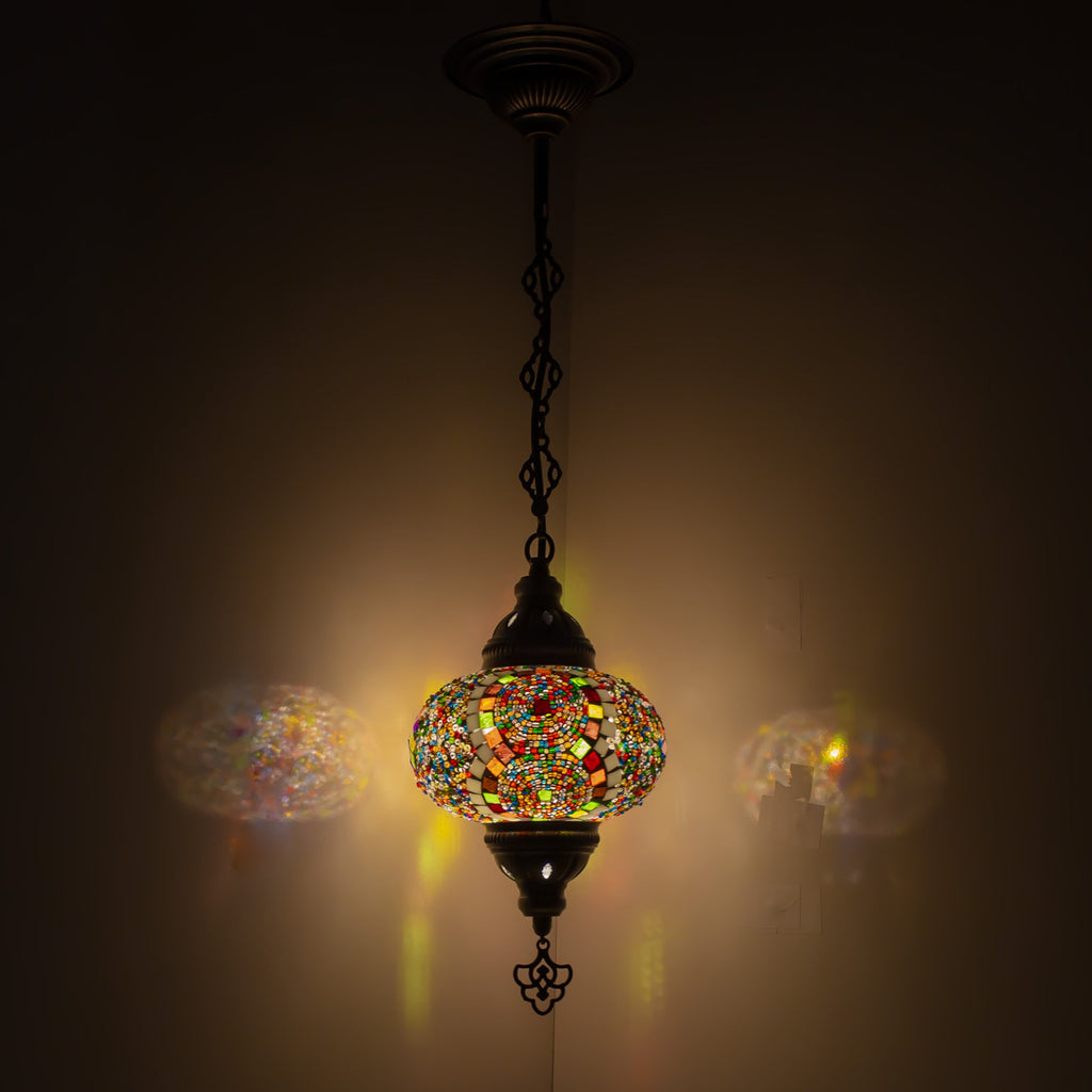 MoslandHome Handmade Turkish Mosaic Pendant Lamp Colorful Moroccan 6.5in