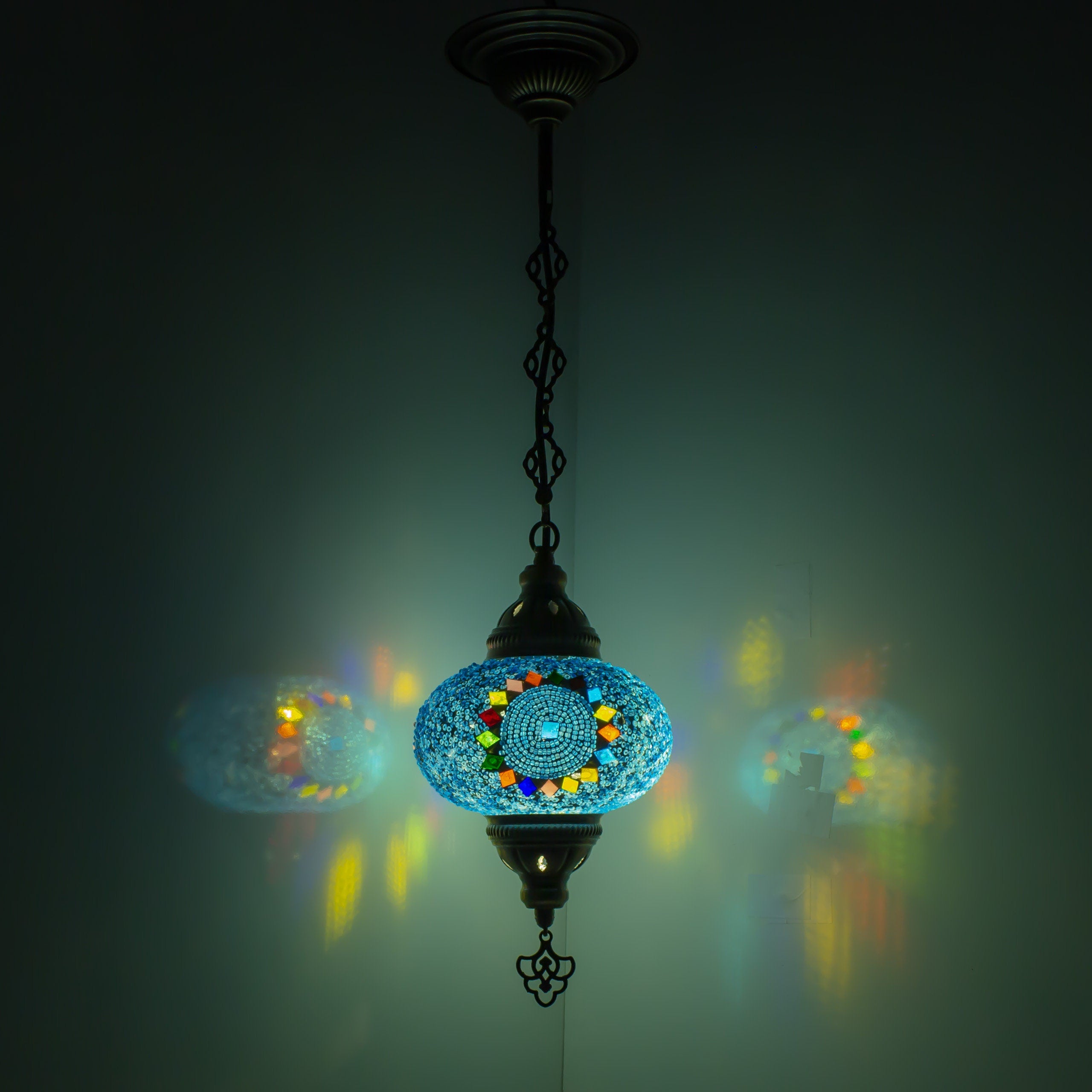 MoslandHome Handmade Turkish Mosaic Pendant Lamp Colorful Moroccan 6.5in
