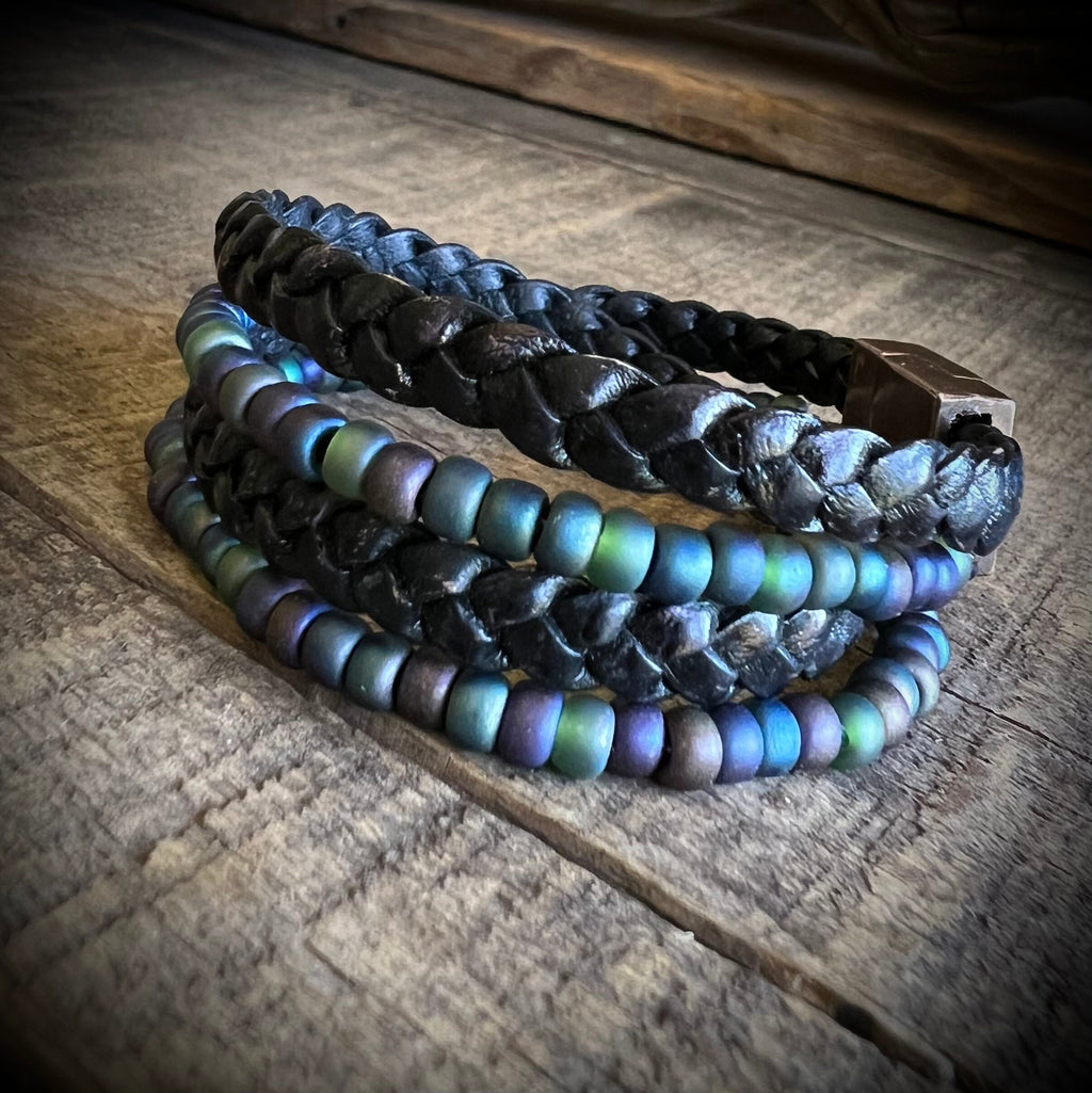 BohoWrapFrancesca Layered Leather Beaded Wrap Bracelet Magnetic Clasp
