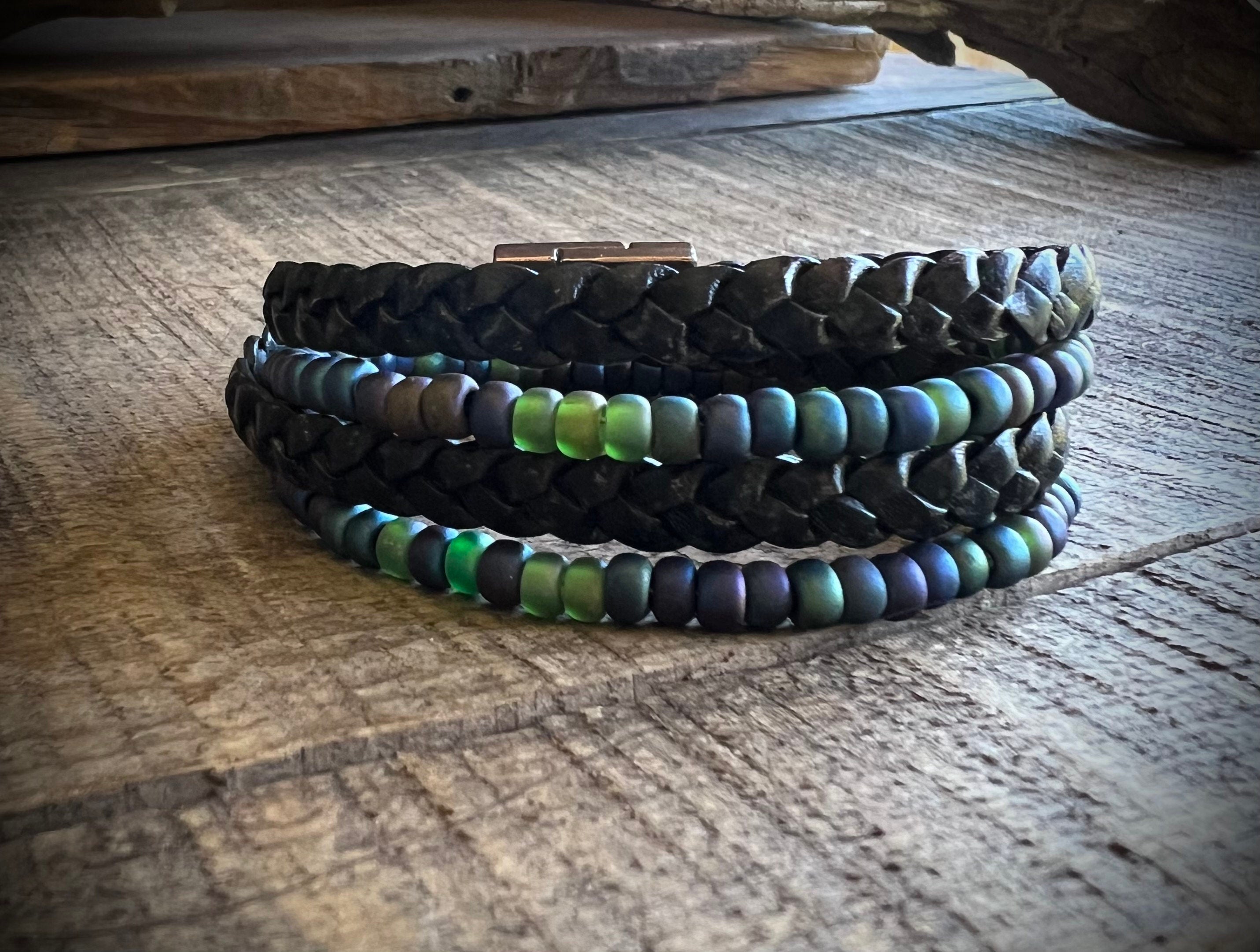 BohoWrapFrancesca Layered Leather Beaded Wrap Bracelet Magnetic Clasp
