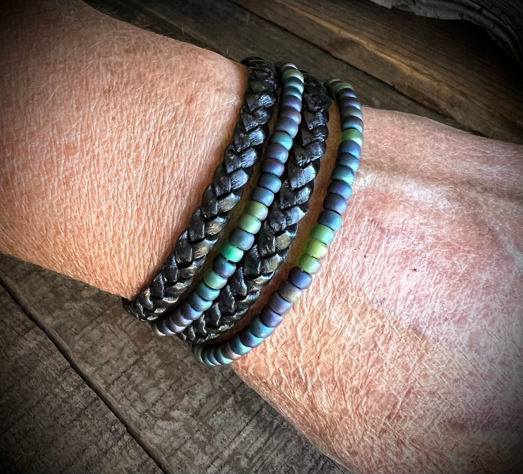 BohoWrapFrancesca Layered Leather Beaded Wrap Bracelet Magnetic Clasp