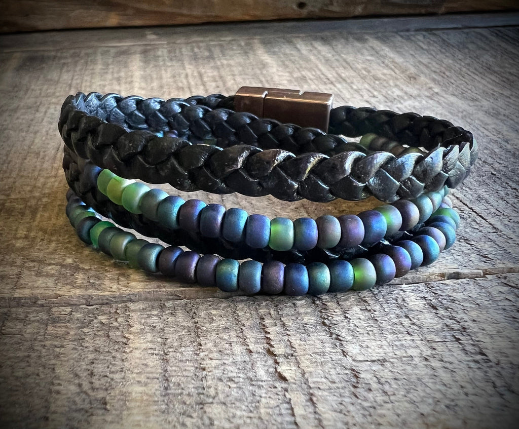 BohoWrapFrancesca Layered Leather Beaded Wrap Bracelet Magnetic Clasp