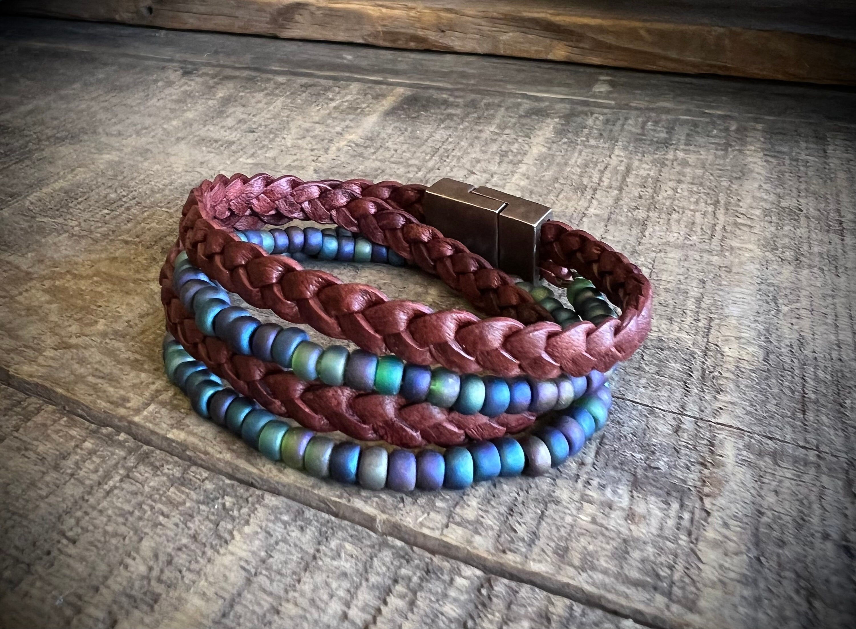 BohoWrapFrancesca Earthy Boho Wrap Bracelet Magnetic Clasp Glass Beads