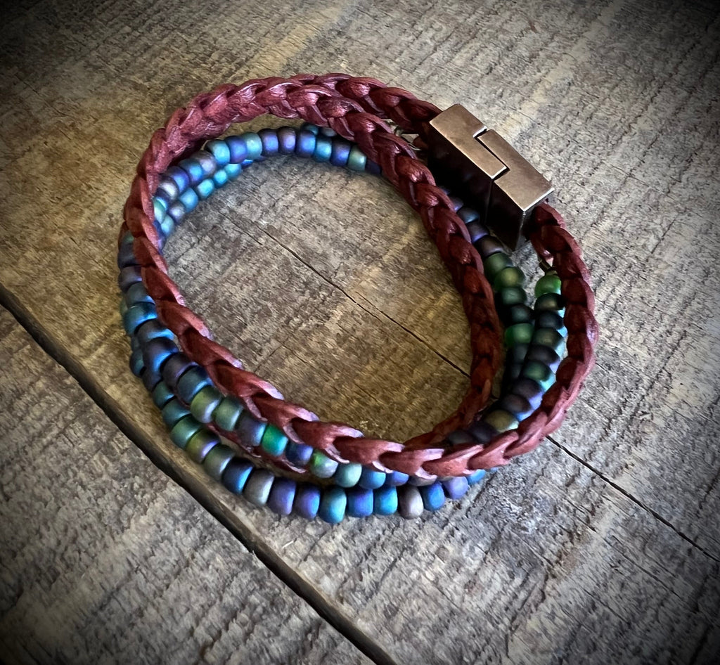 BohoWrapFrancesca Earthy Boho Wrap Bracelet Magnetic Clasp Glass Beads