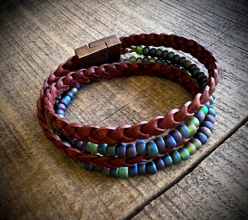 BohoWrapFrancesca Earthy Boho Wrap Bracelet Magnetic Clasp Glass Beads