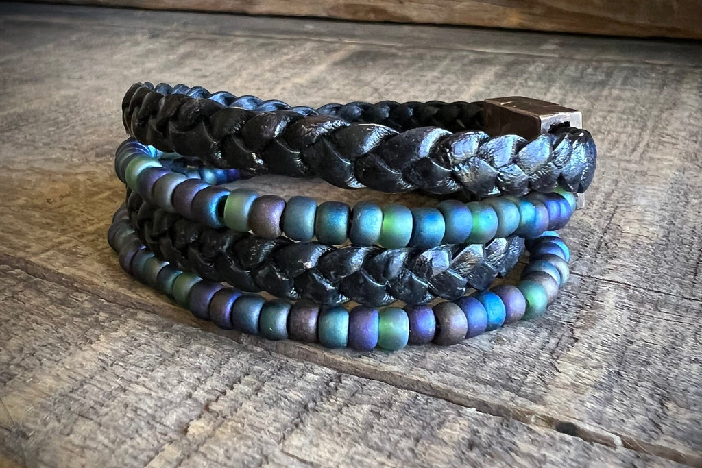 BohoWrapFrancesca Layered Leather Beaded Wrap Bracelet Magnetic Clasp