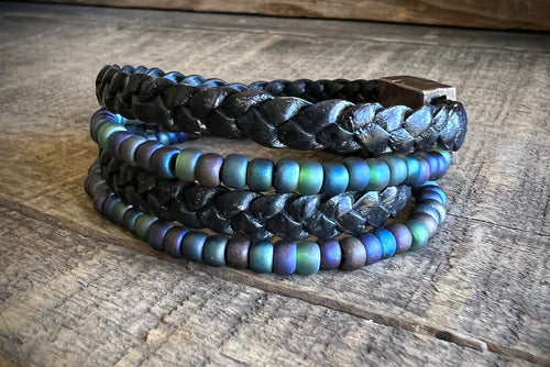 BohoWrapFrancesca Layered Leather Beaded Wrap Bracelet Magnetic Clasp