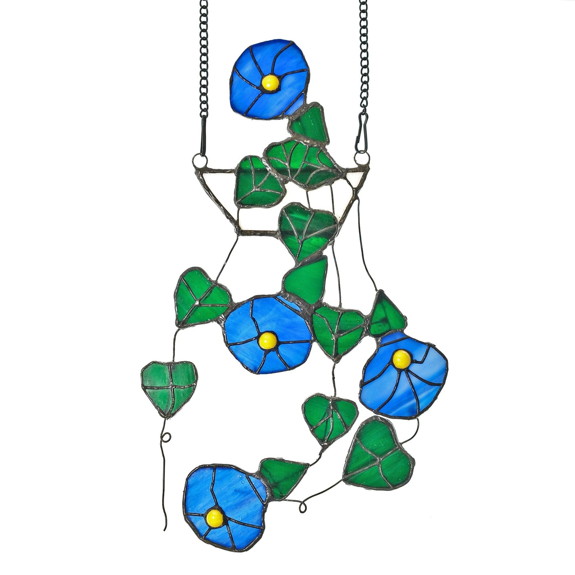 RainLine String of Hearts Morning Glory Stained Glass Window Hanging Suncatcher