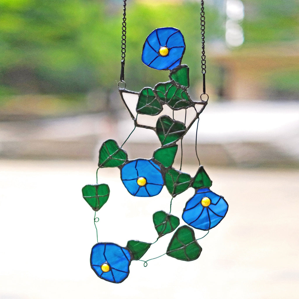 RainLine String of Hearts Morning Glory Stained Glass Window Hanging Suncatcher